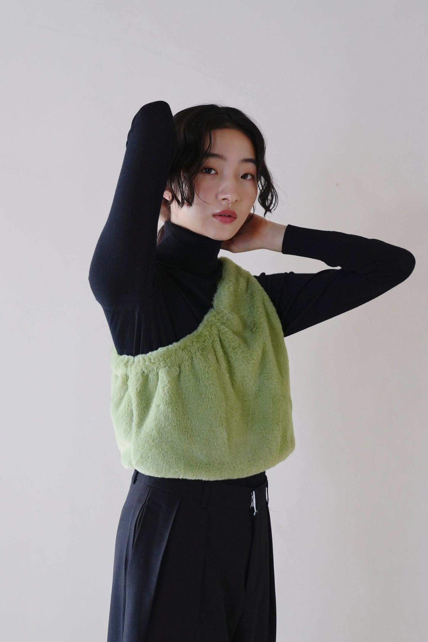 one shoulder fur vest
