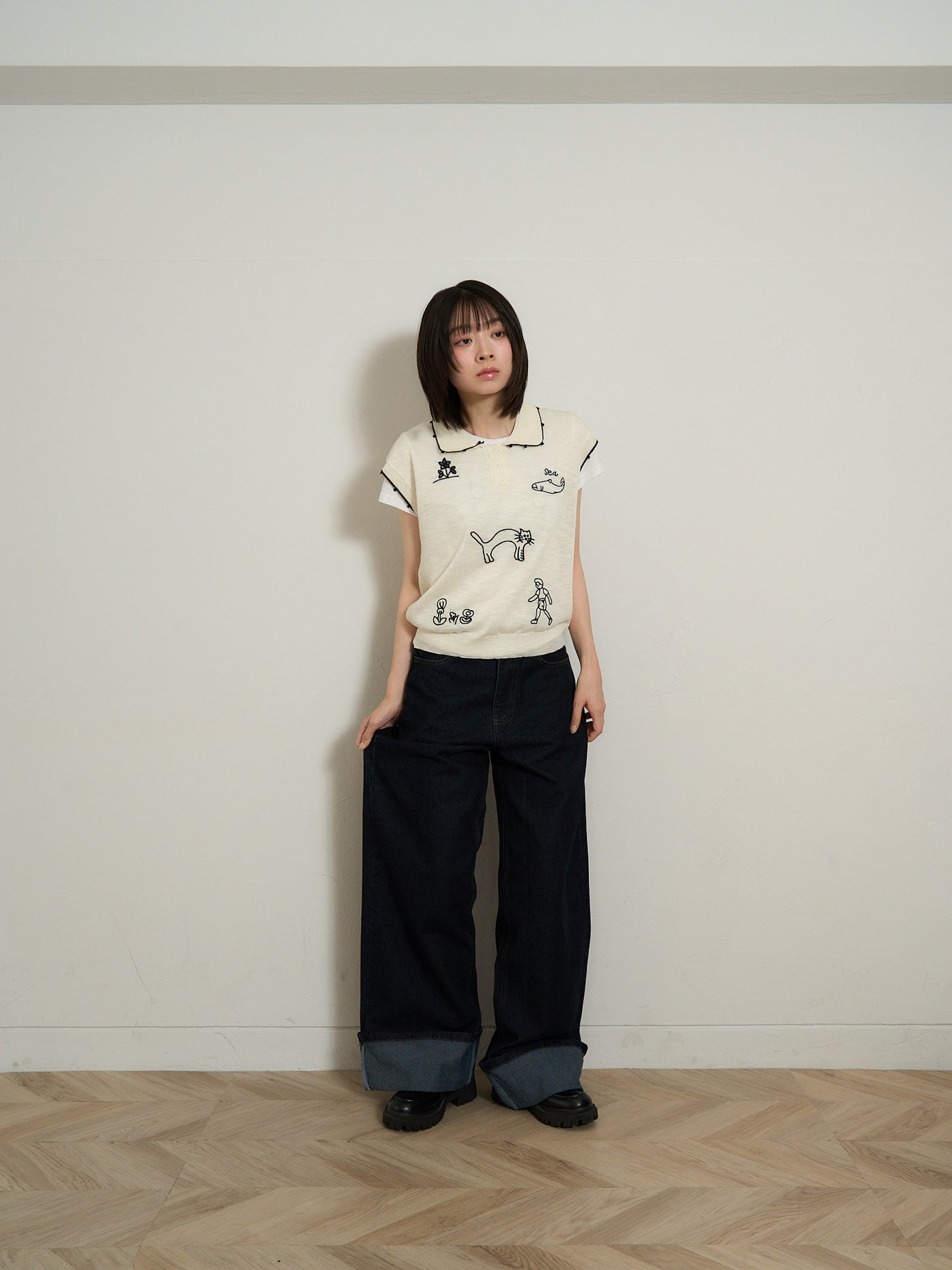 wide leg denim pants
