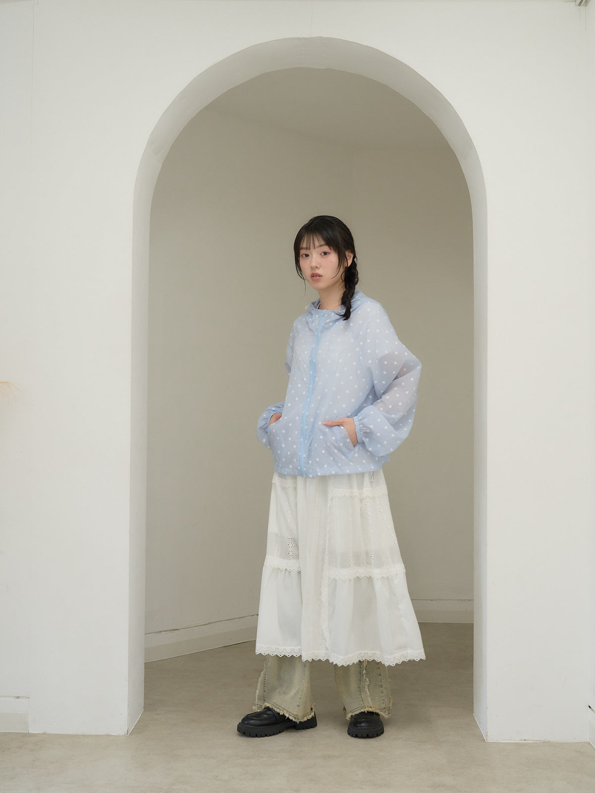dot sheer hoodie