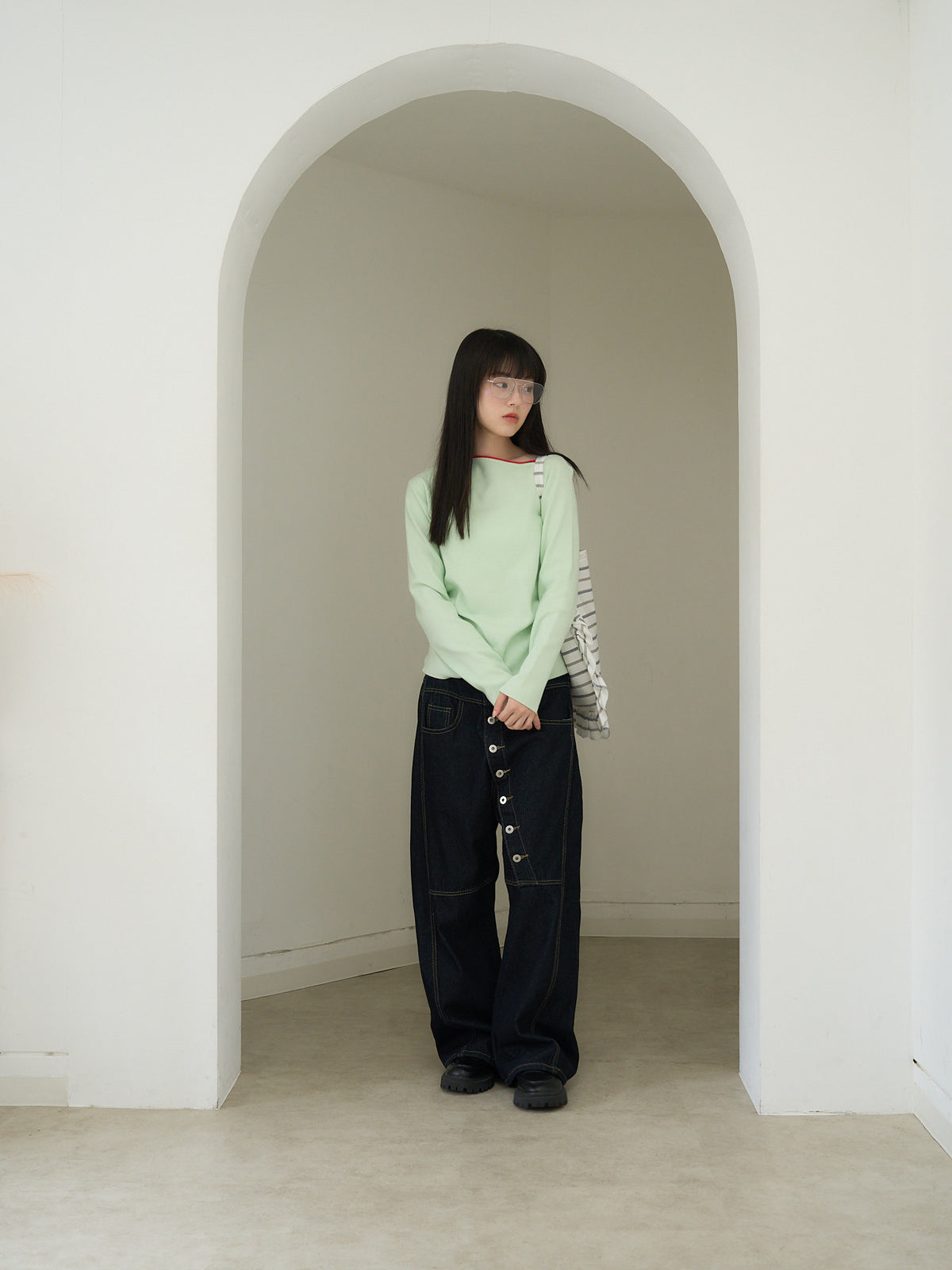 colorblock asymmetry shoulder knit