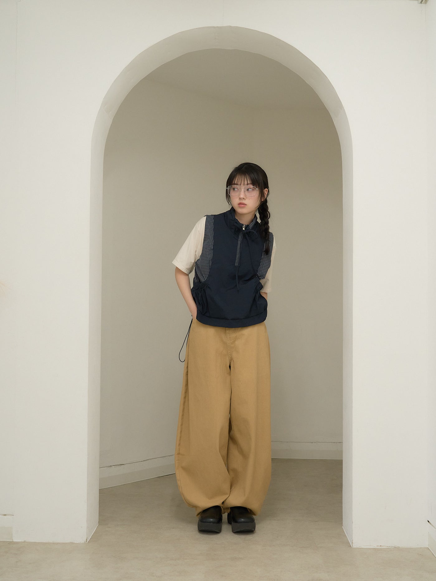 check vest & skirt set