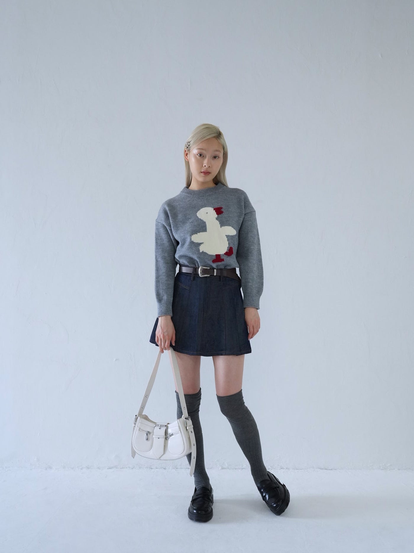 denim pleated mini skirt
