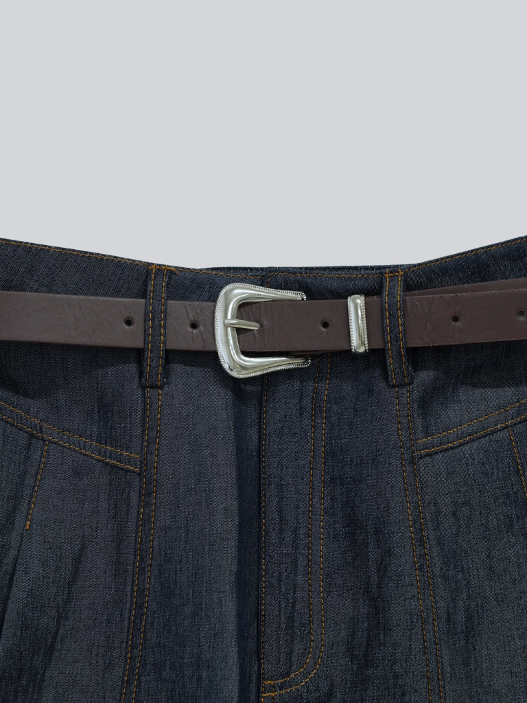 denim pleated mini skirt