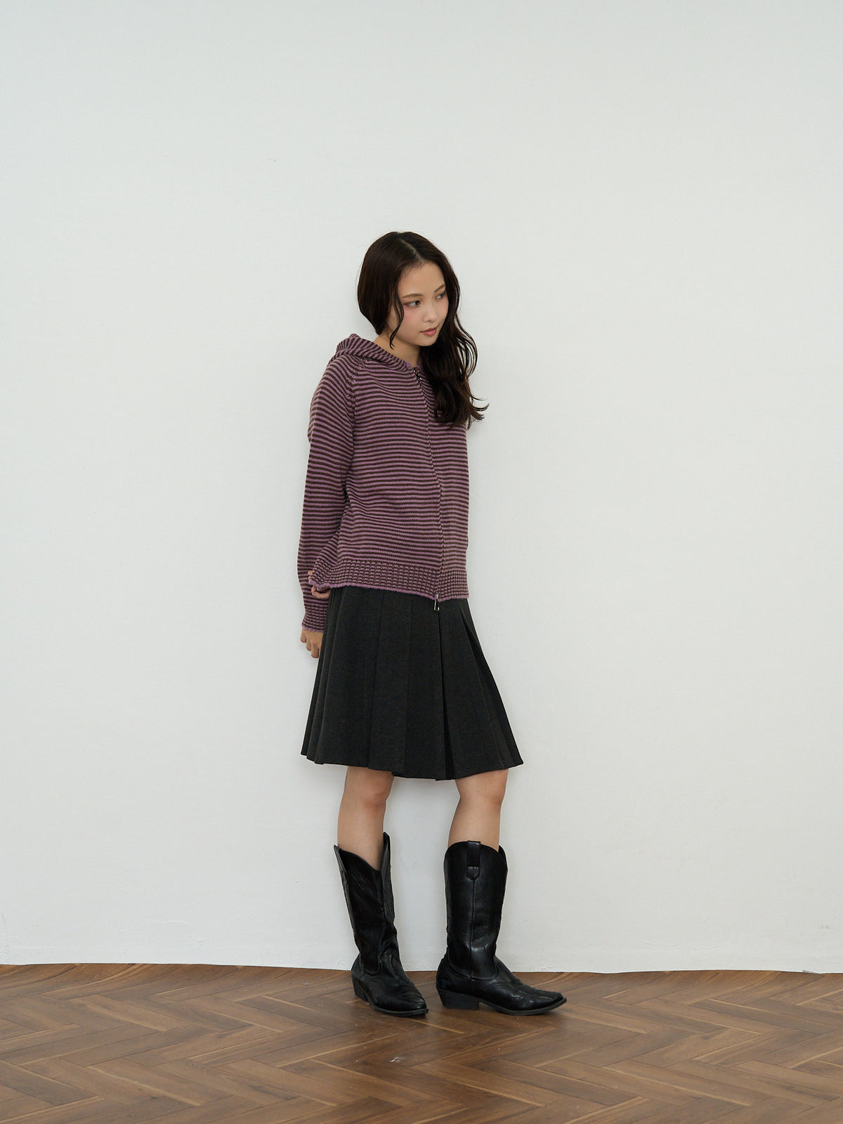 border knit zip hoodie