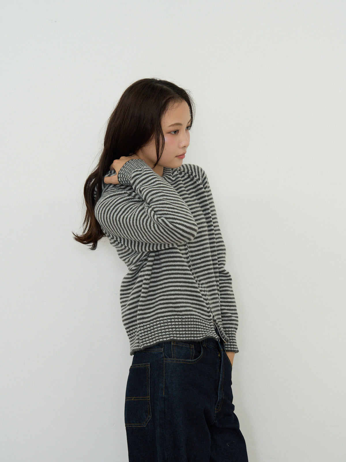 border knit zip hoodie