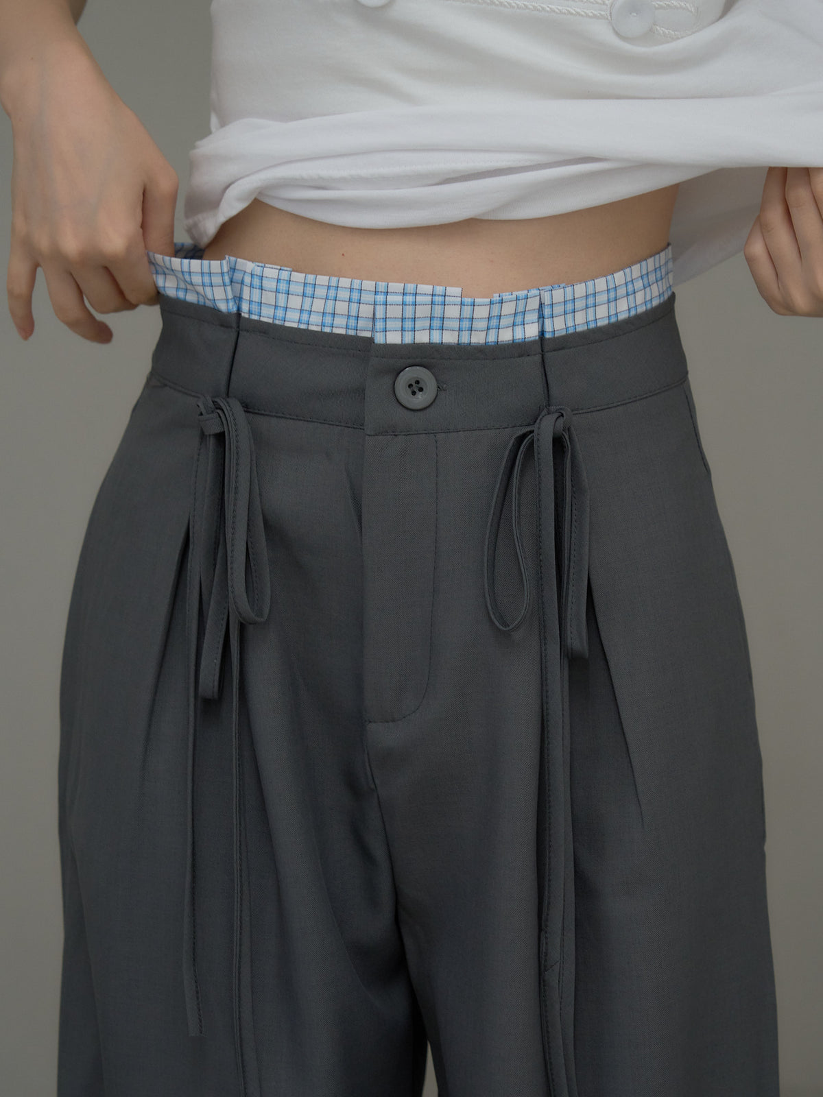 high waist ribbon wide pants