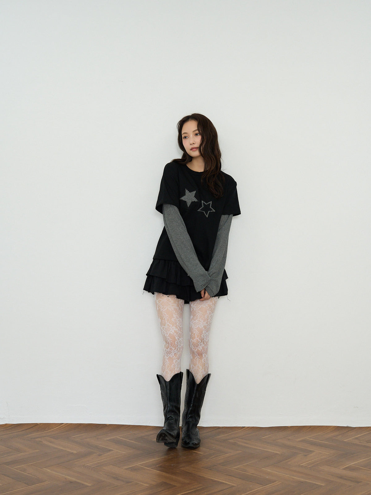 star border layered long sleeve tee
