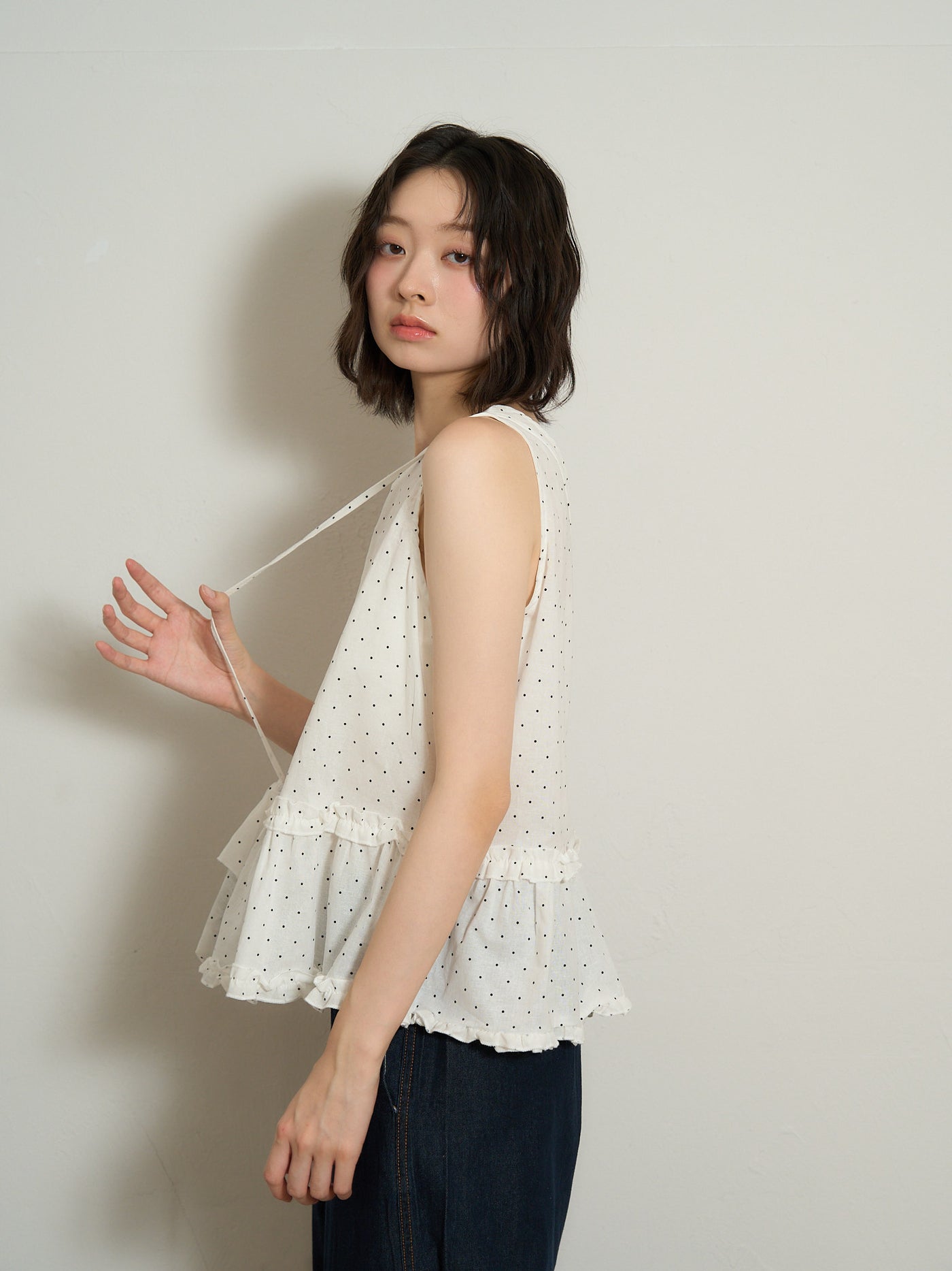 dot sleeveless blouse set