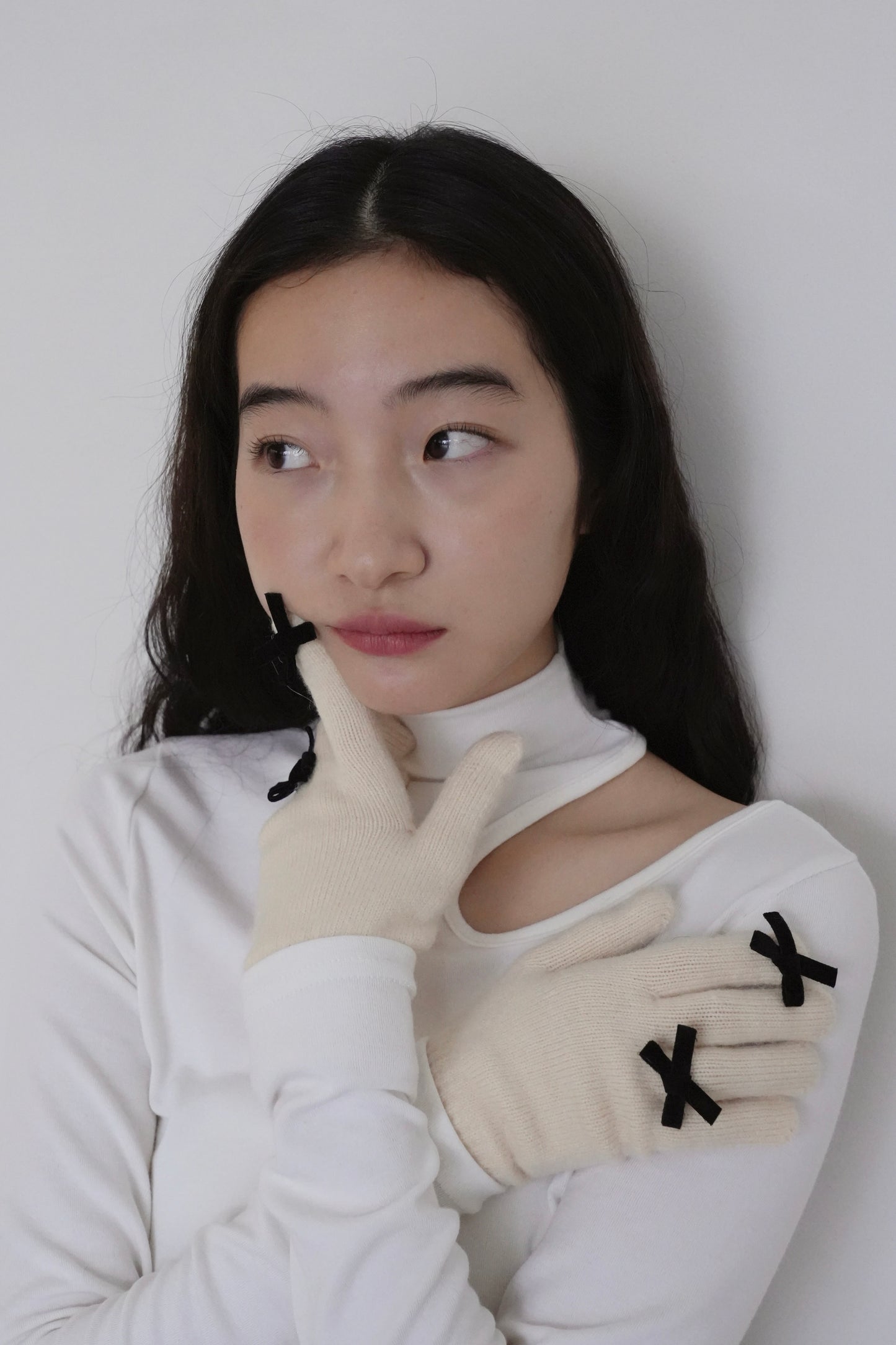 ribbon knit gloves