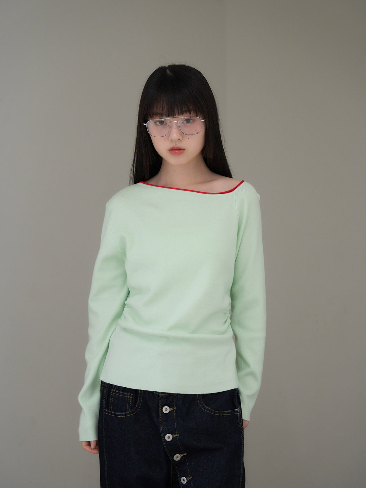 colorblock asymmetry shoulder knit