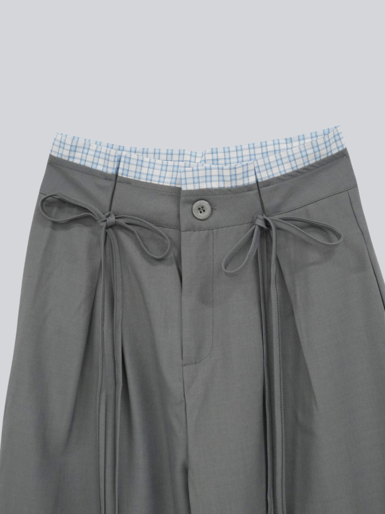 high waist ribbon wide pants