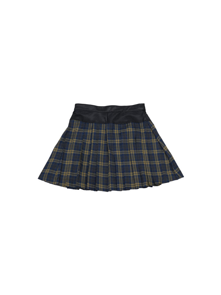 fake leather check skirt