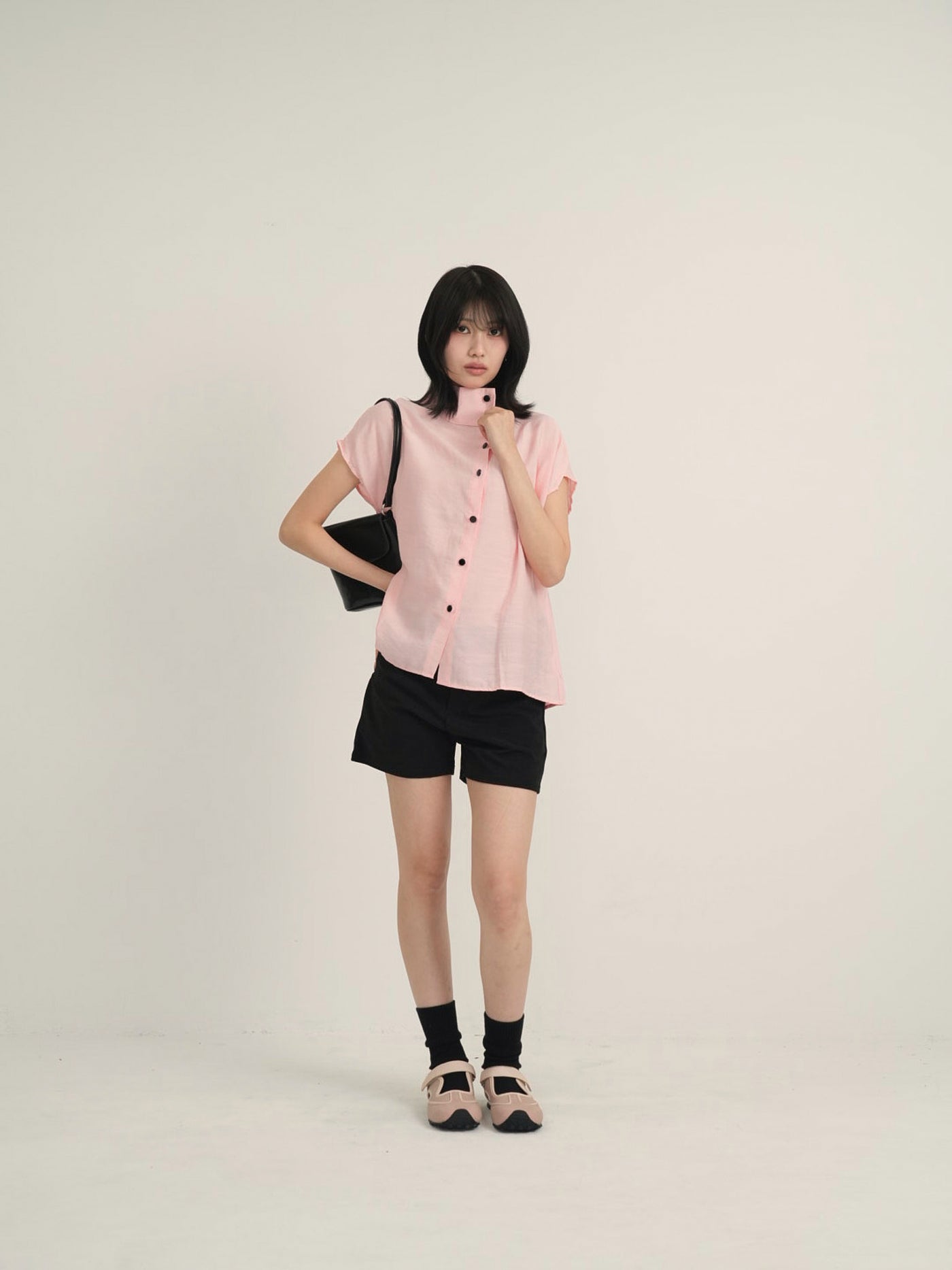 cotton linen stand collar shirt