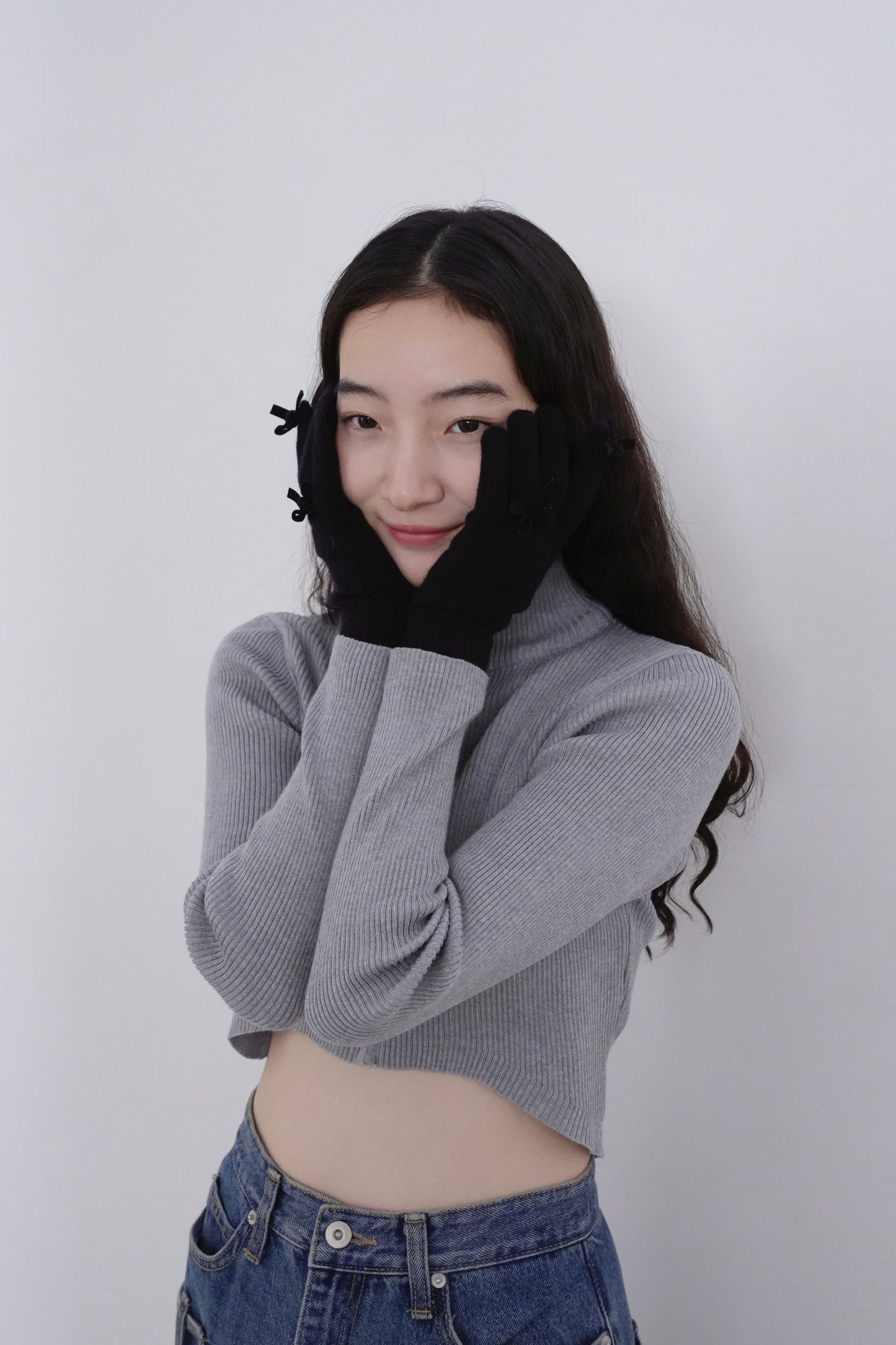 ribbon knit gloves