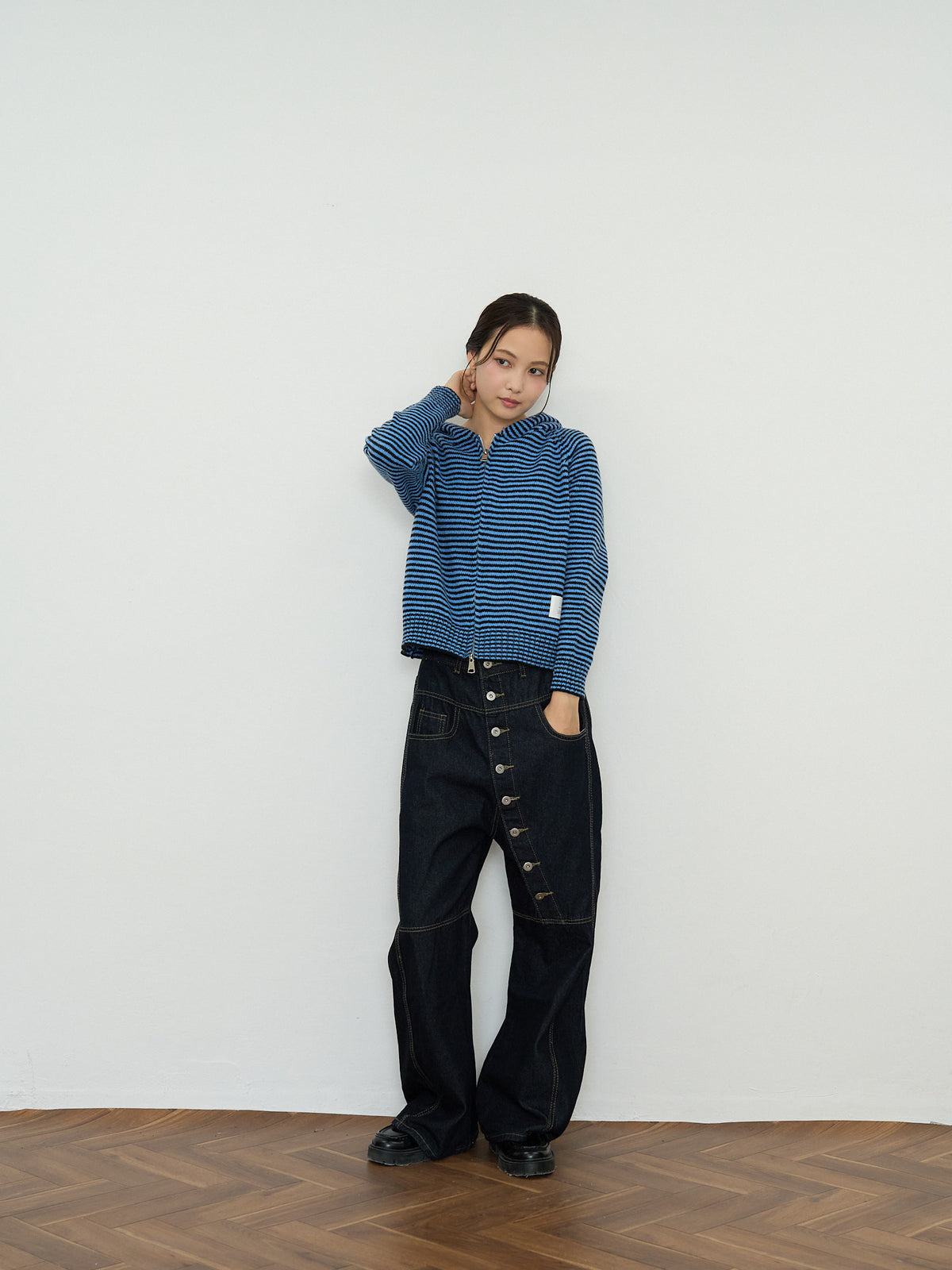 border knit zip hoodie