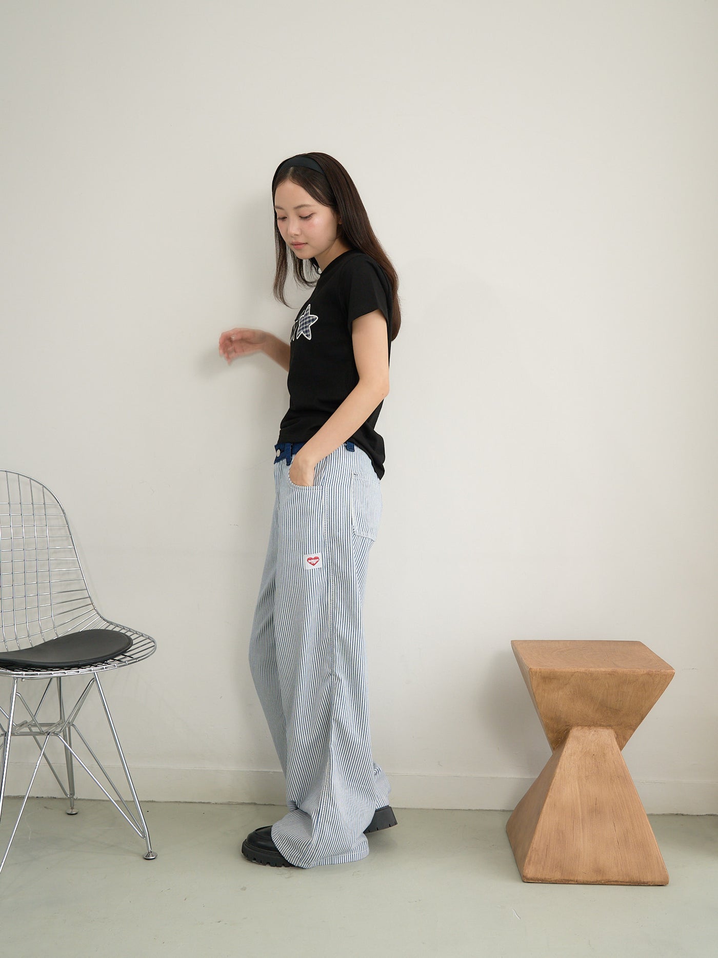 stripe wide loose pants