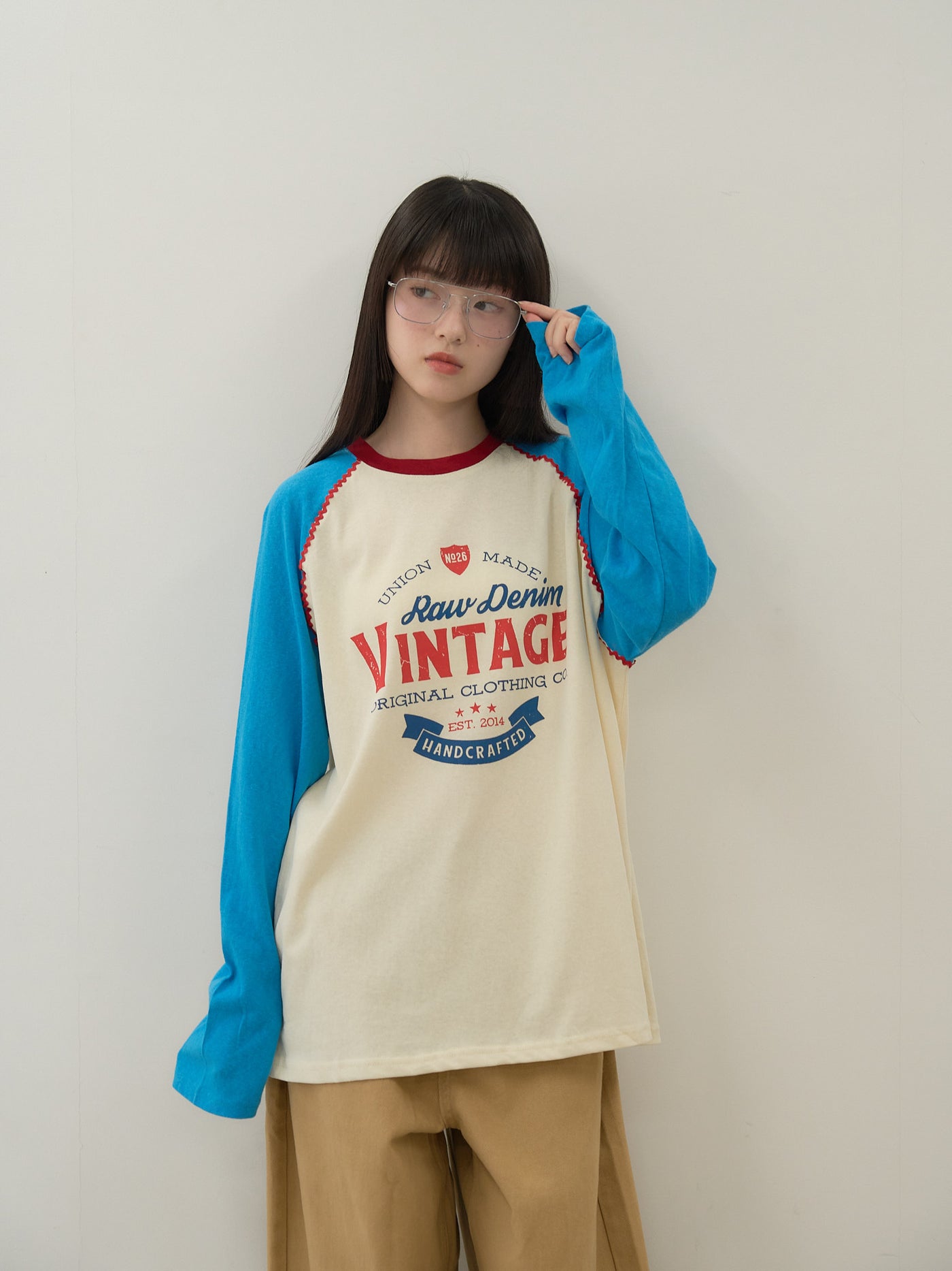 vintage raglan print long tee
