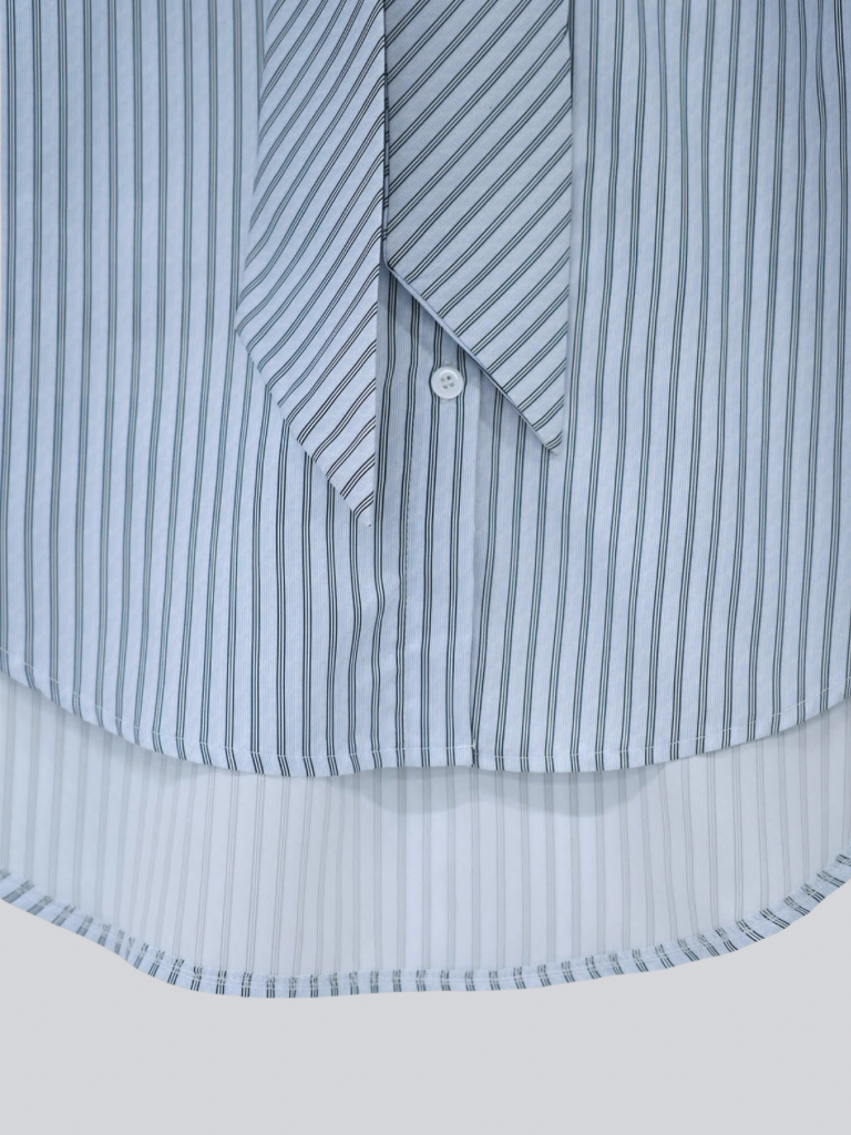 blue stripe bow tie blouse
