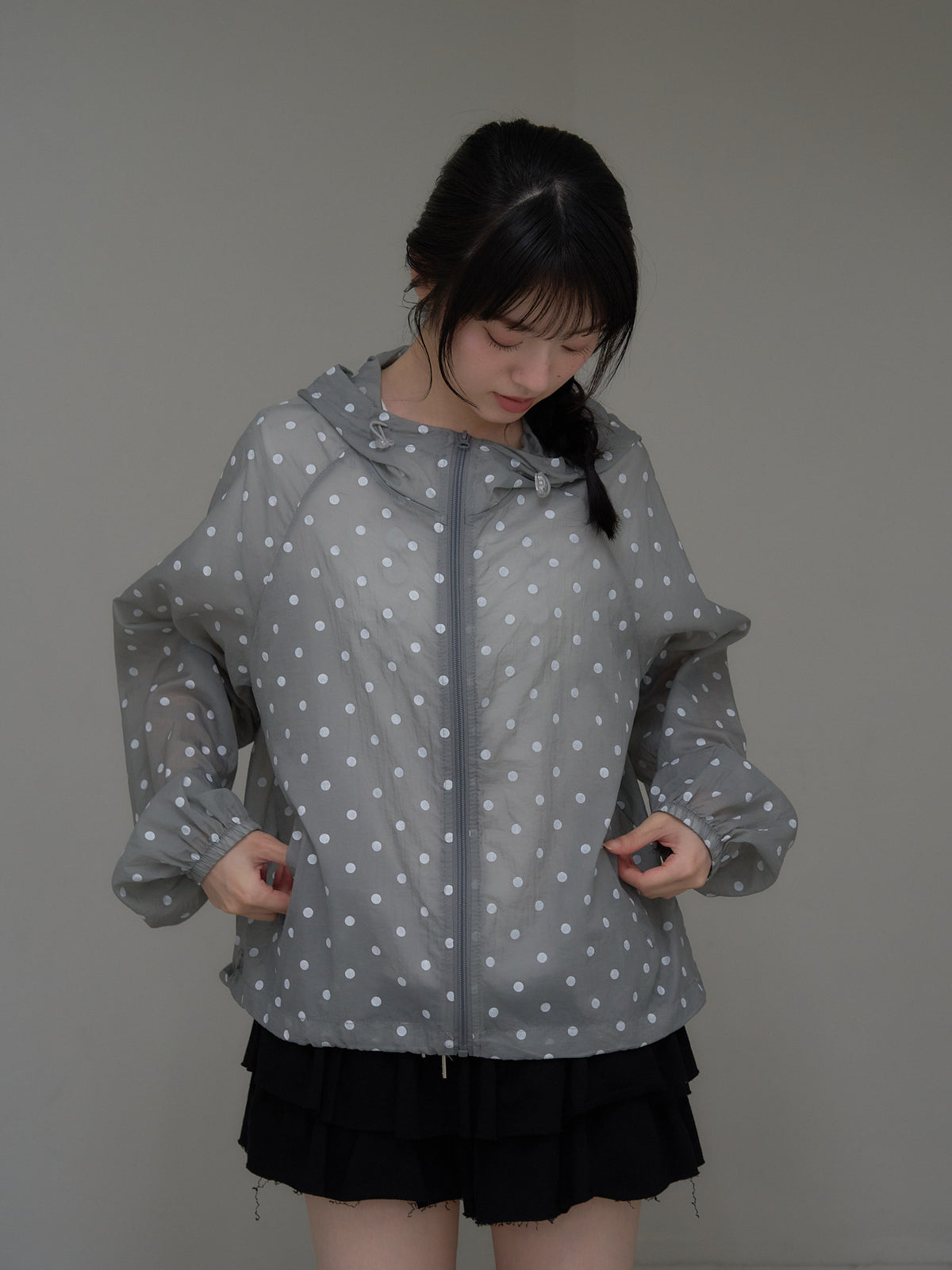 dot sheer hoodie