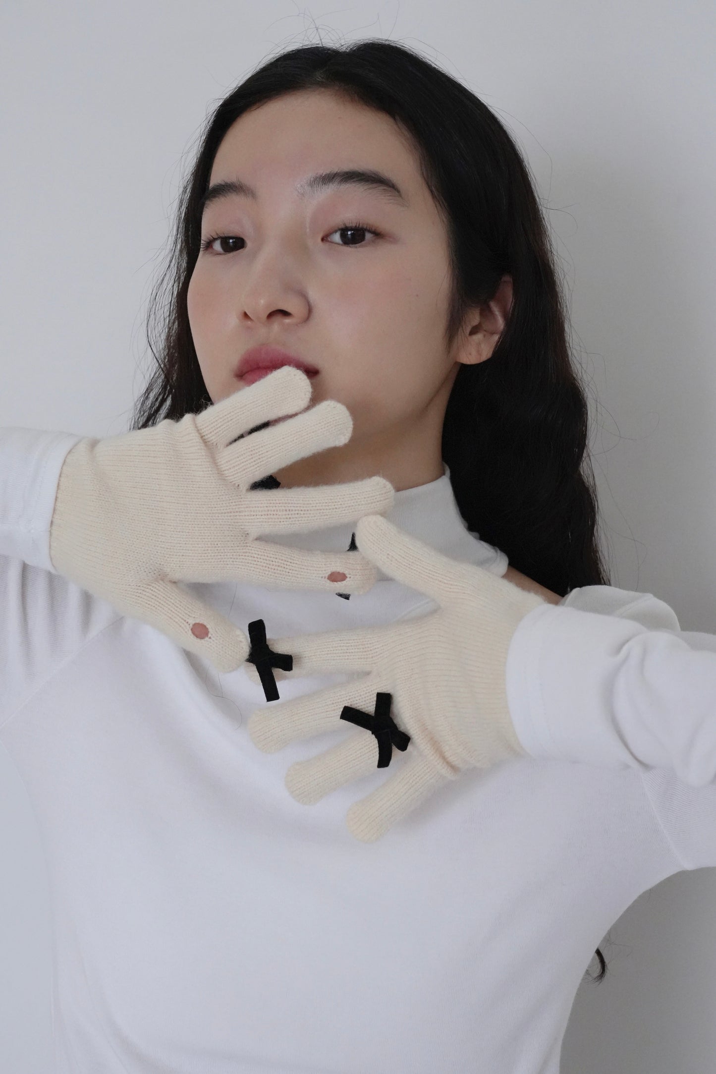 ribbon knit gloves