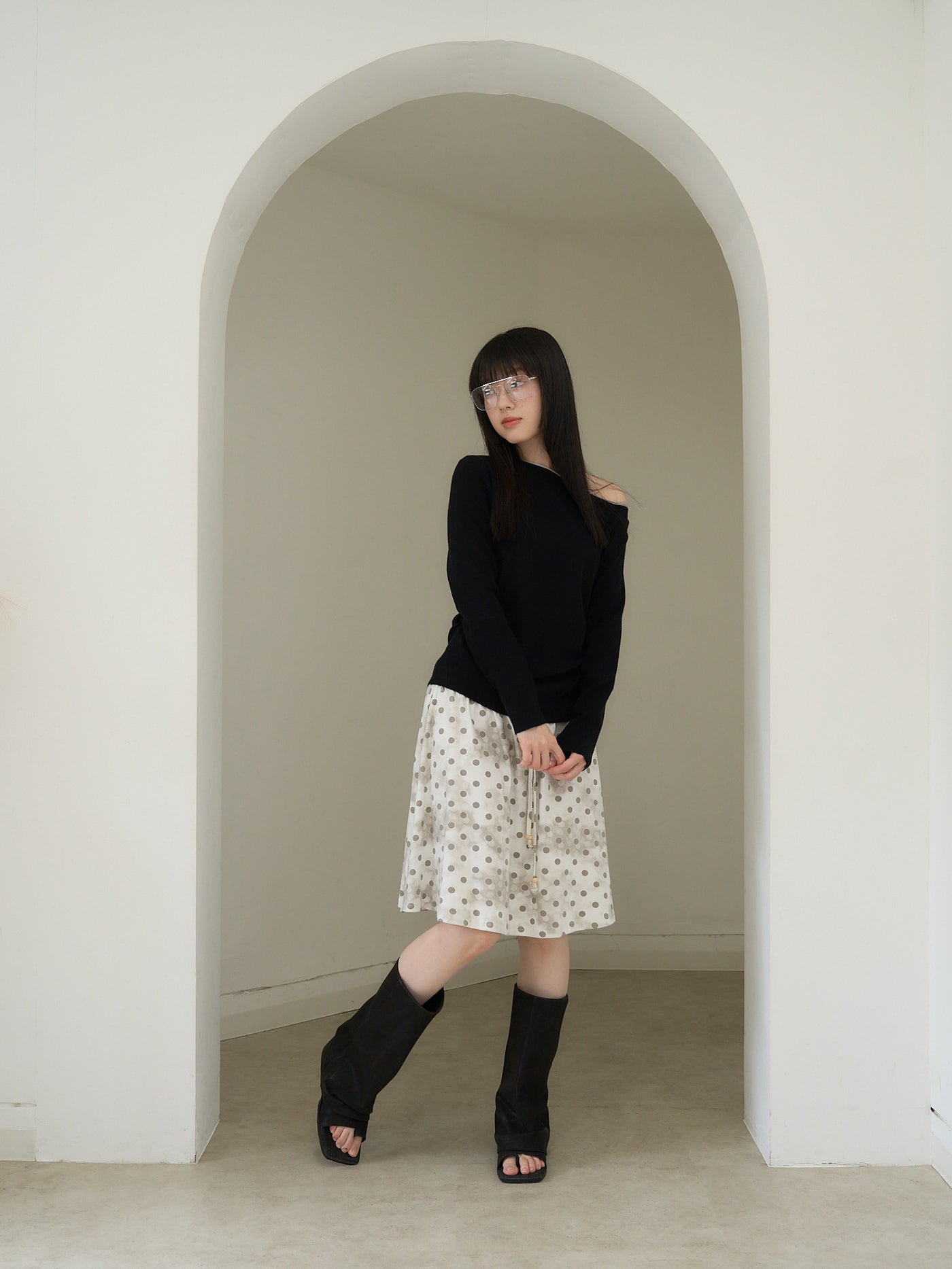 colorblock asymmetry shoulder knit