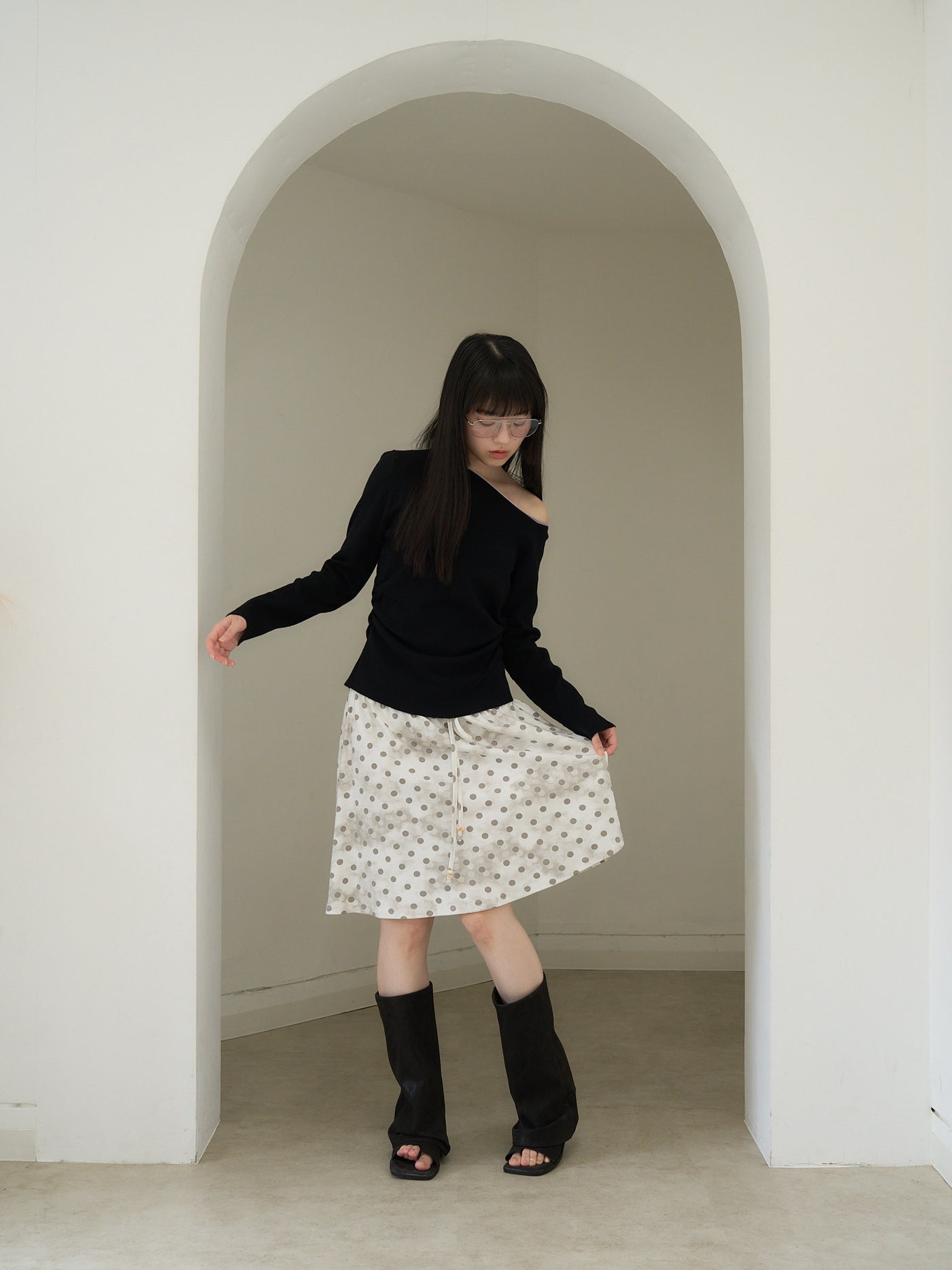 colorblock asymmetry shoulder knit