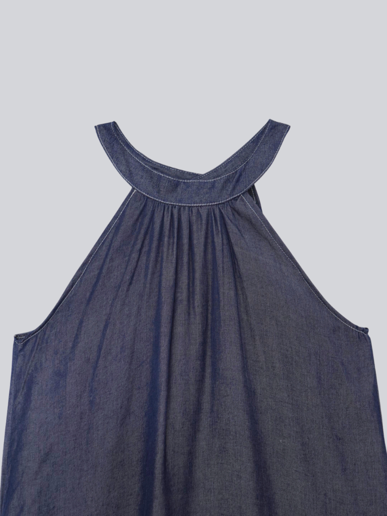 denim tiered halter dress