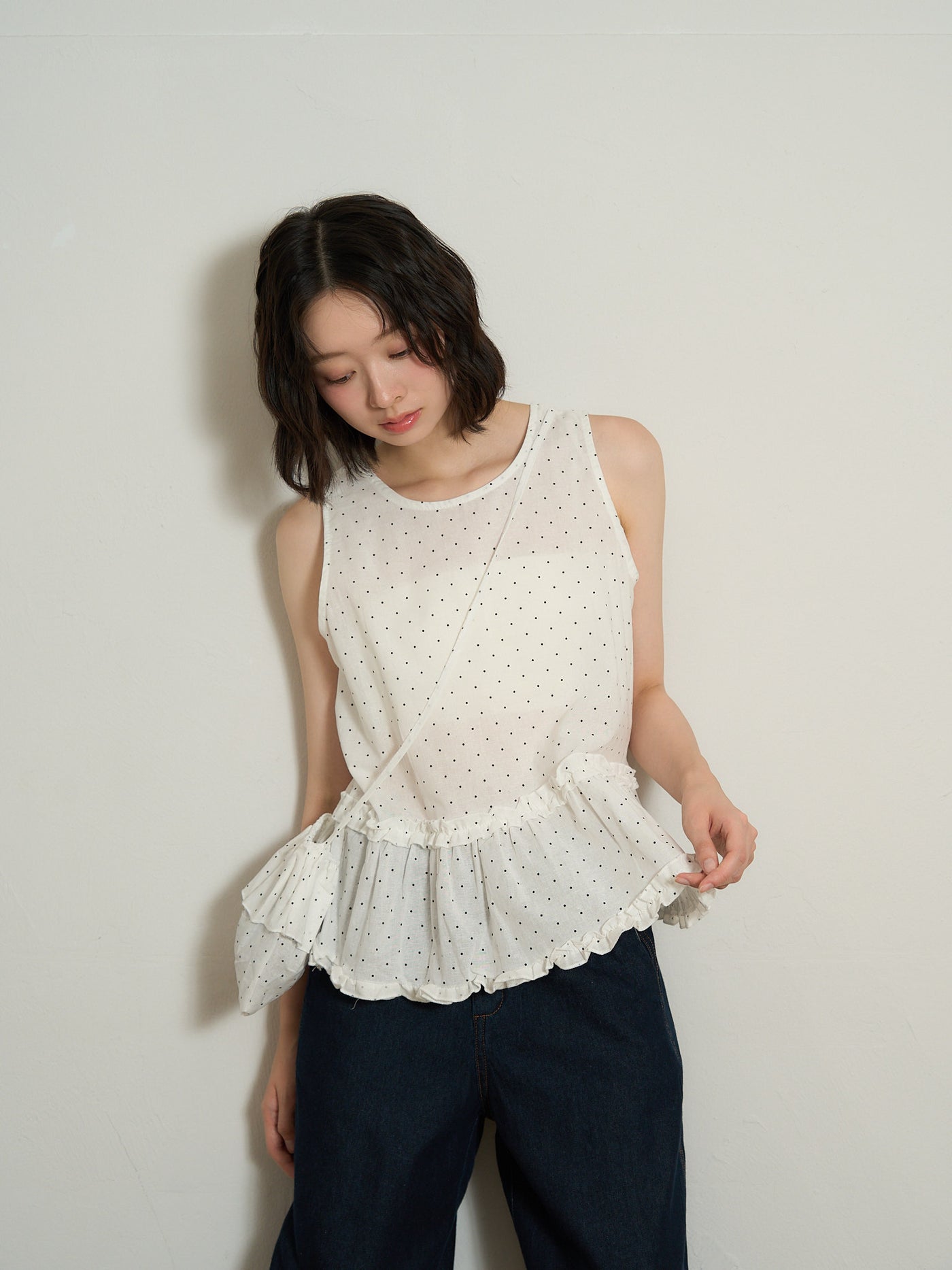 dot sleeveless blouse set
