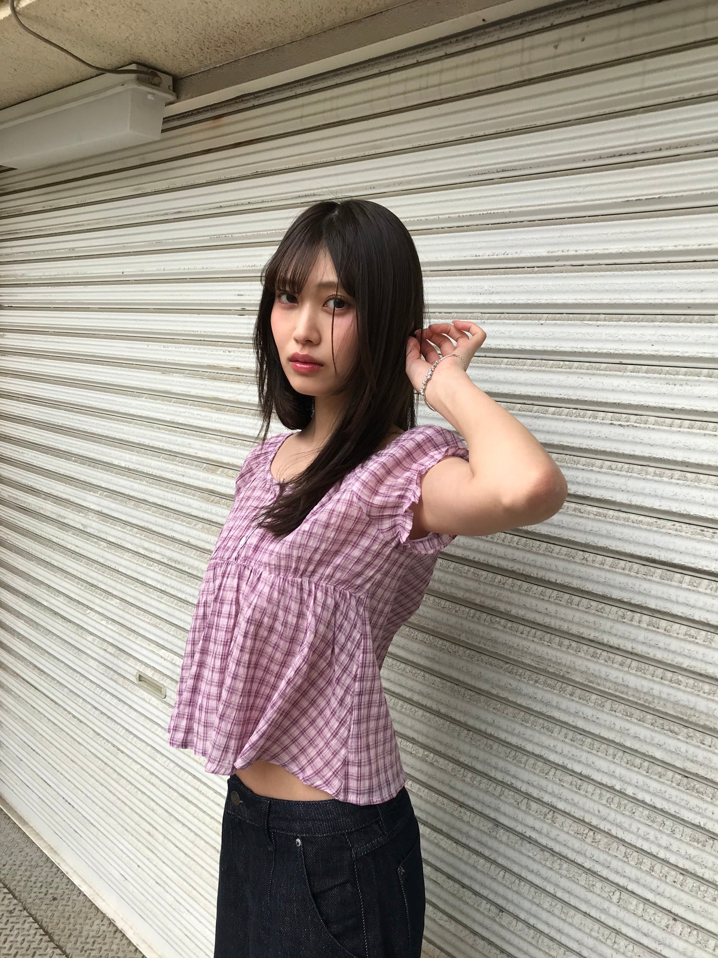 チェック オフショルブラウス カジュアルガーリー レディース Uenui