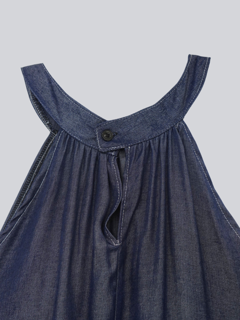denim tiered halter dress