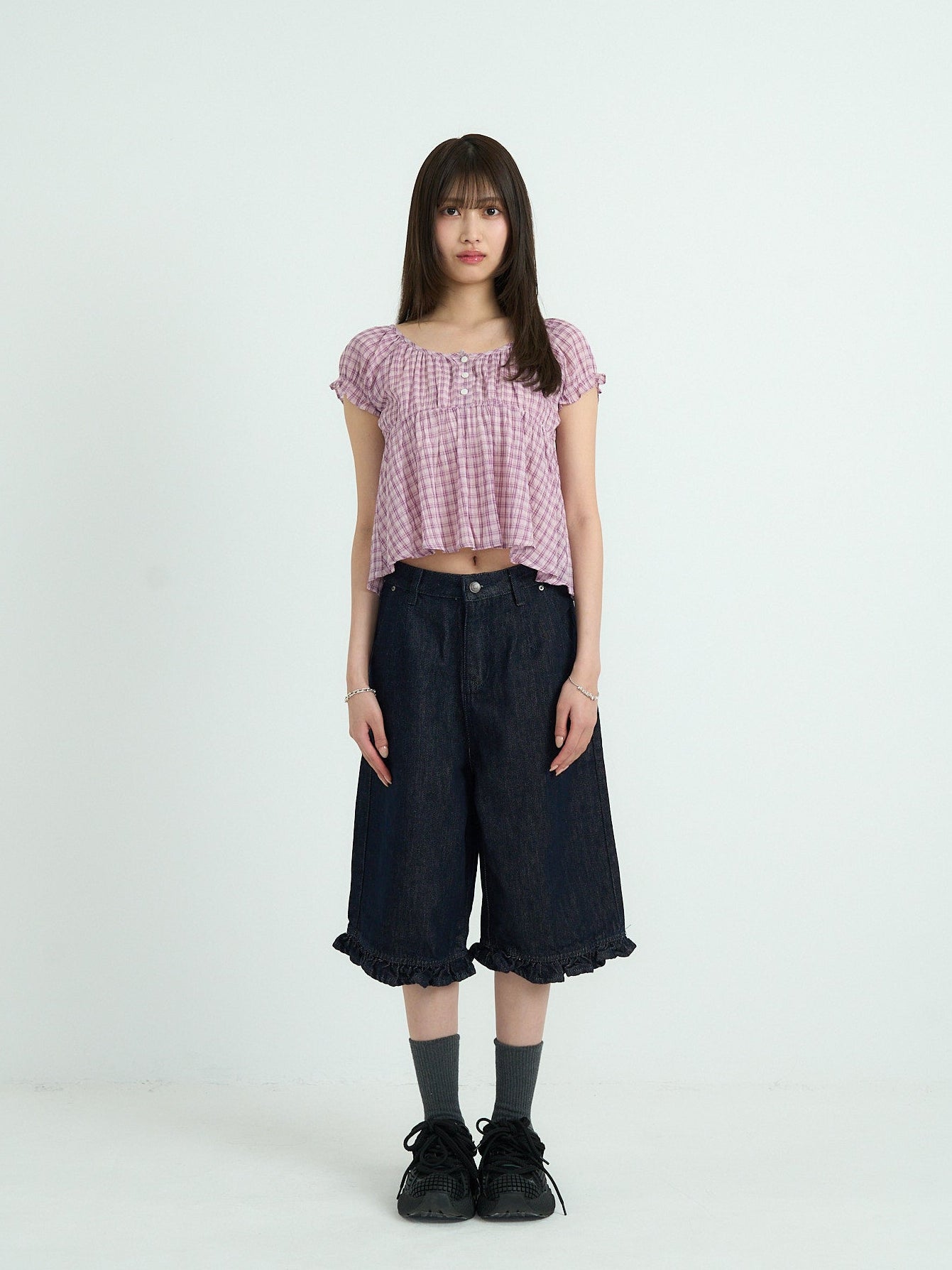 フリル ワイドデニムパンツ 大人カジュアル レディース Uenui