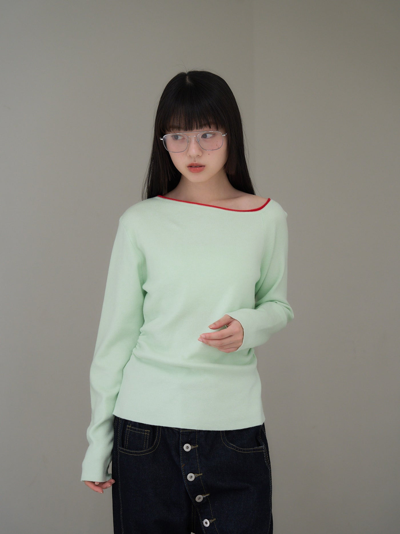 colorblock asymmetry shoulder knit