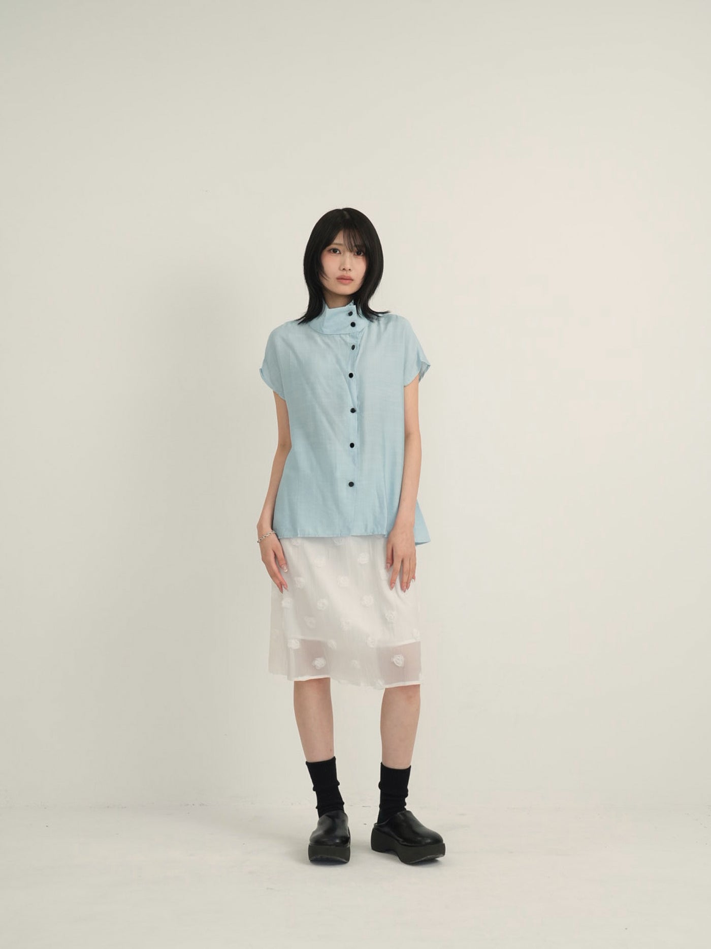 cotton linen stand collar shirt
