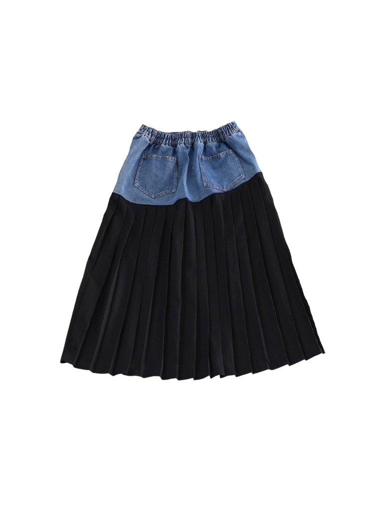 diagonal denim  pleats skirt
