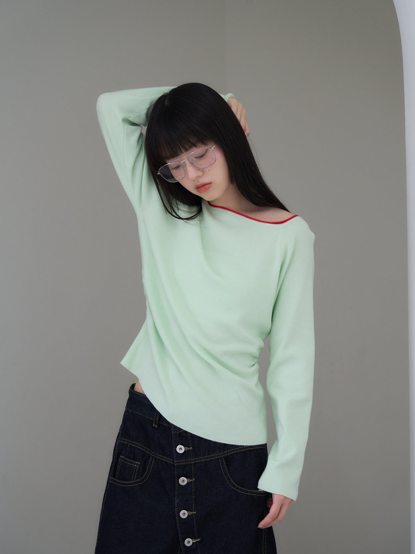 colorblock asymmetry shoulder knit