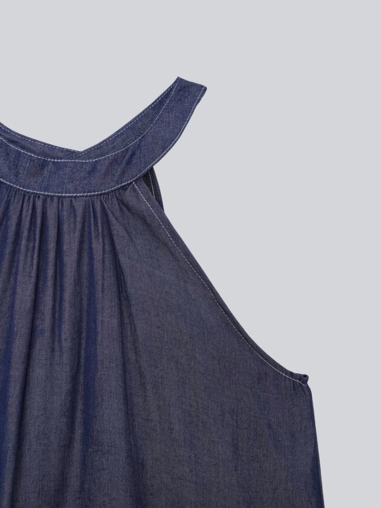 denim tiered halter dress