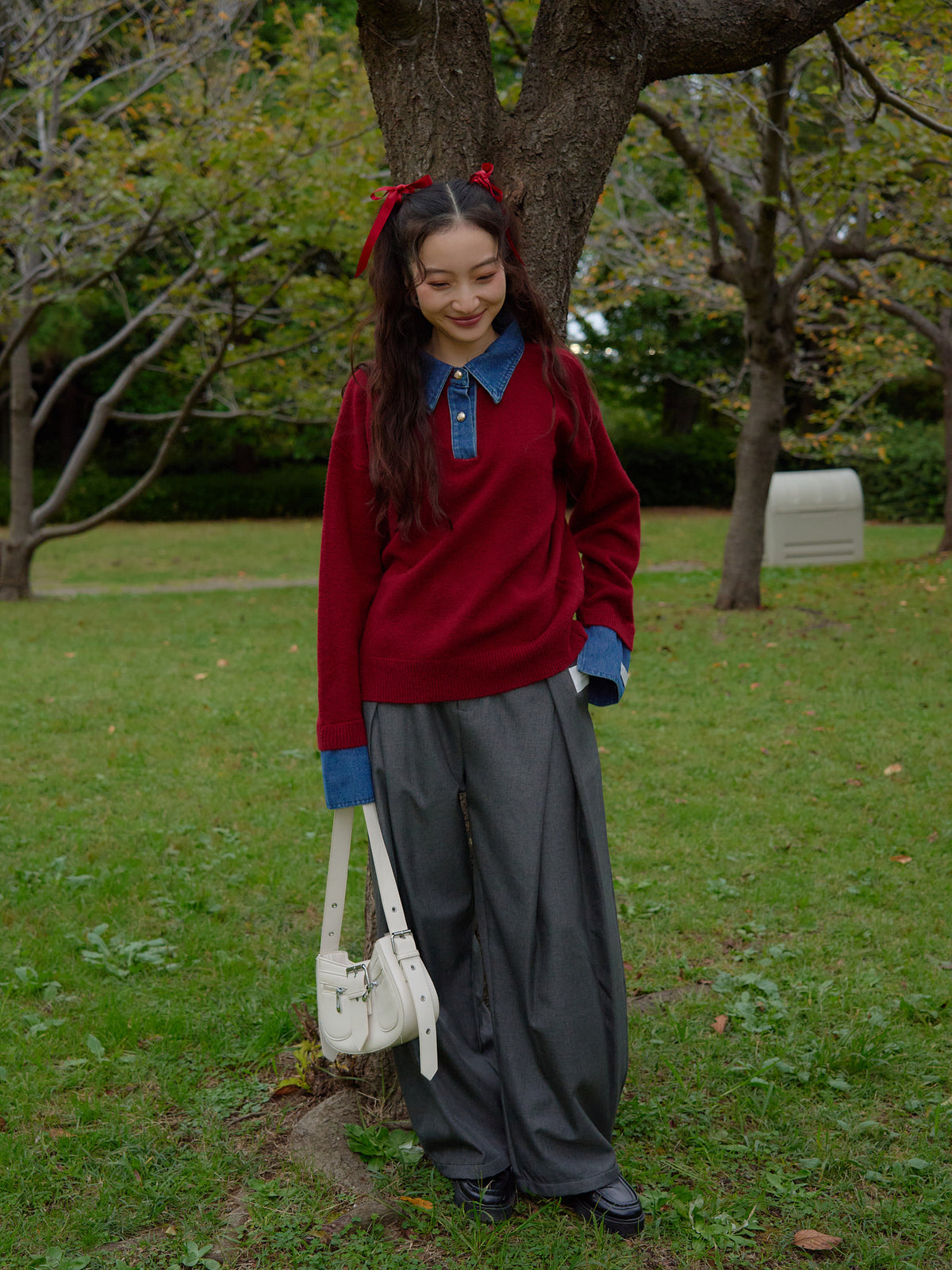 denim collar knit pullover