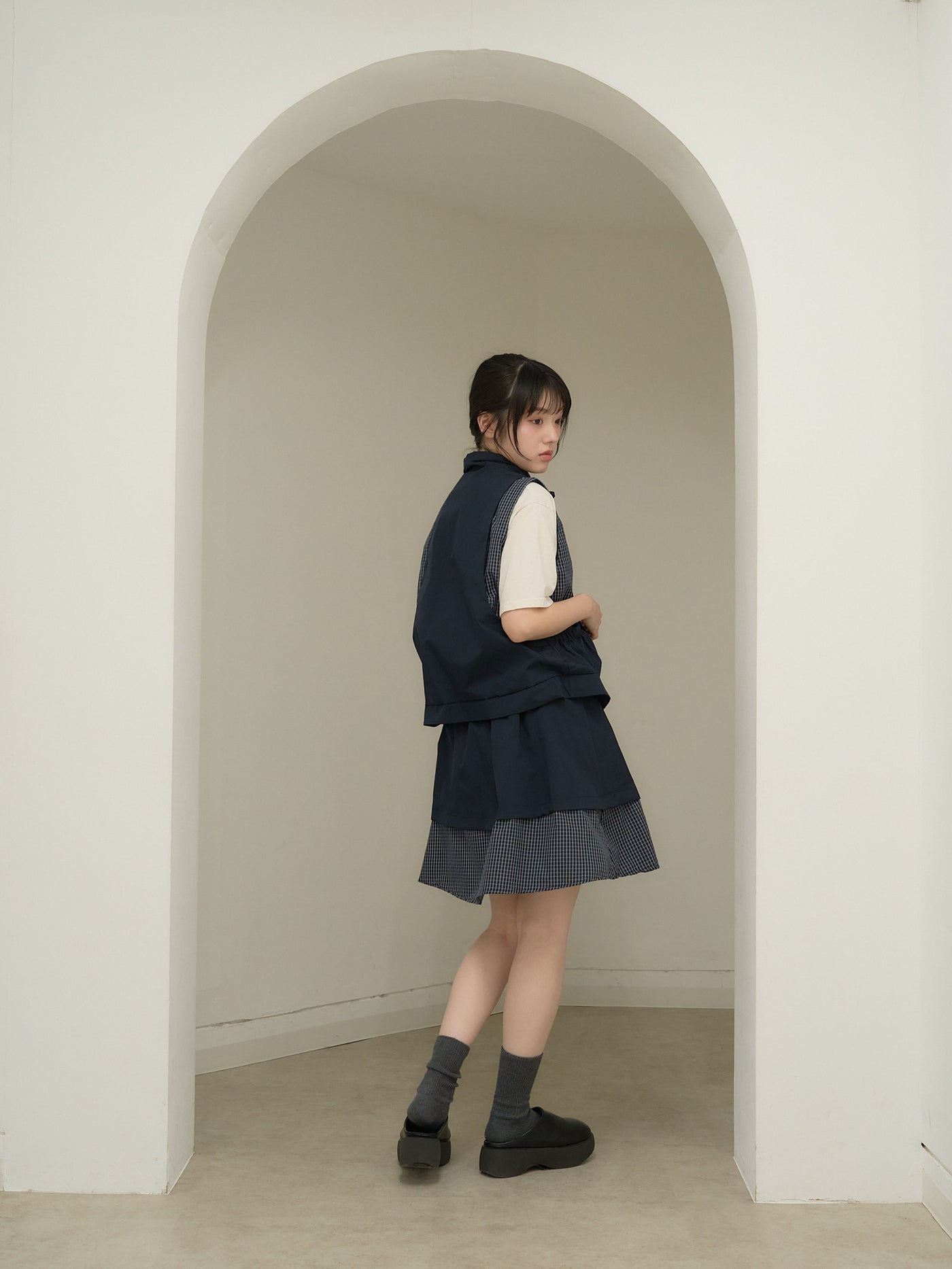 check vest & skirt set