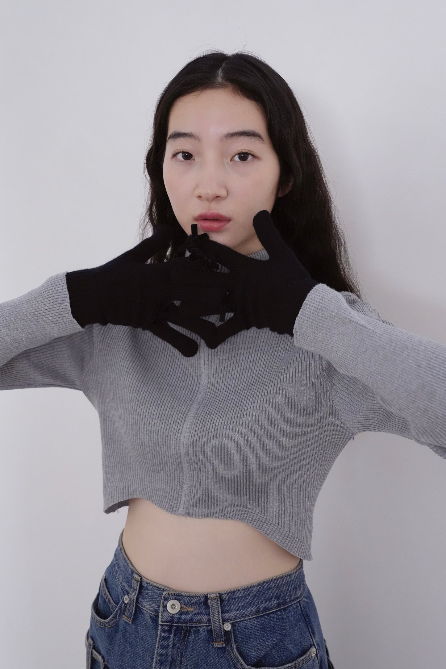 ribbon knit gloves