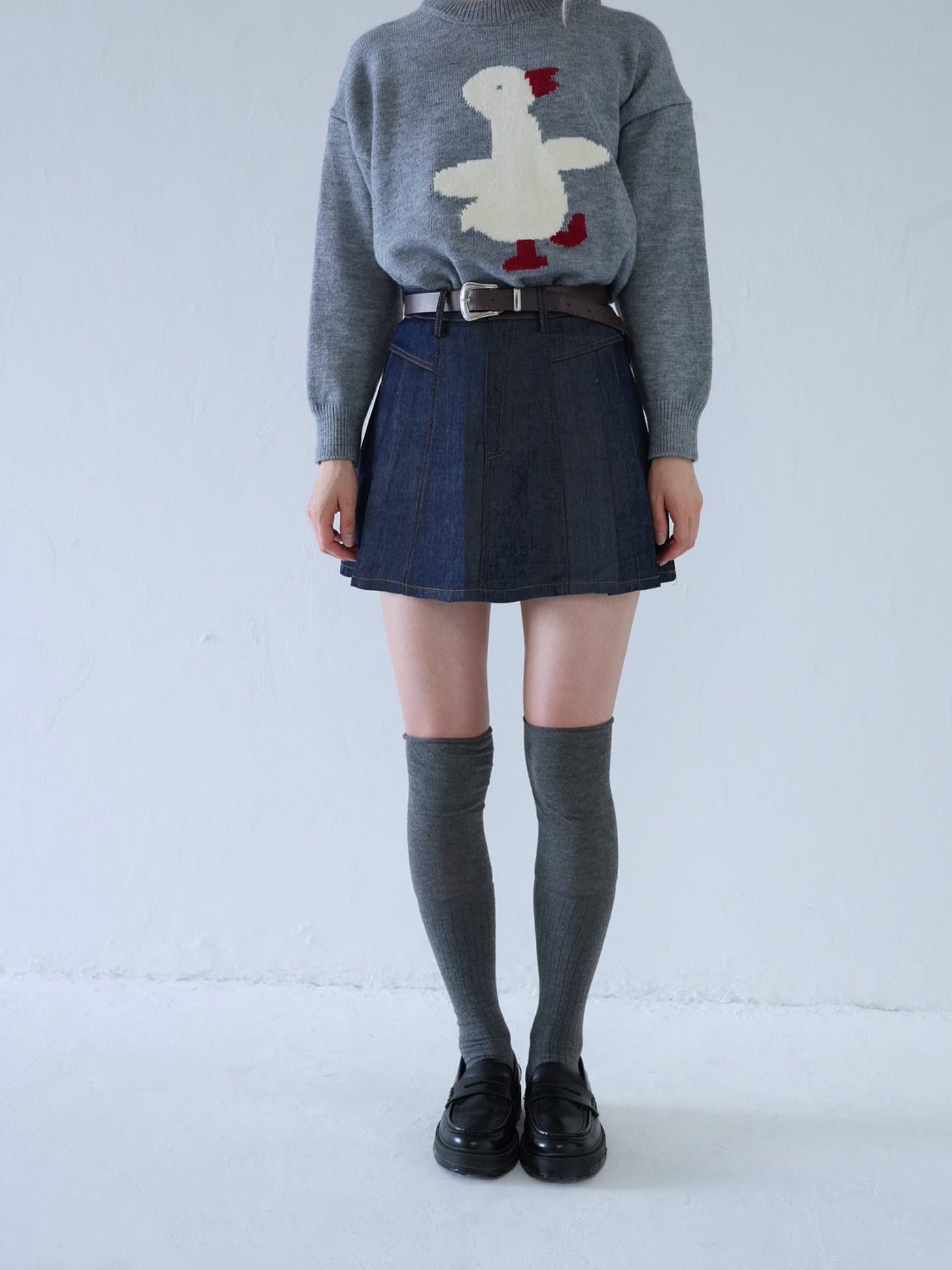 denim pleated mini skirt