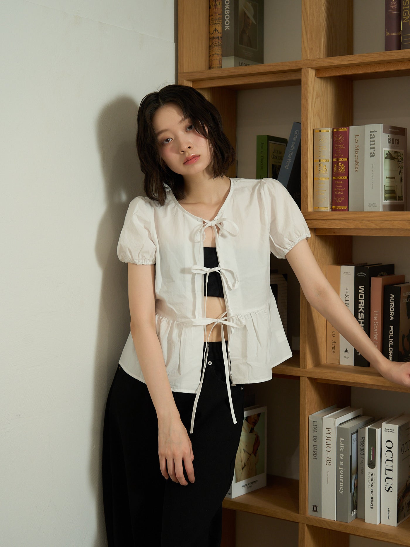 ribbon flare blouse