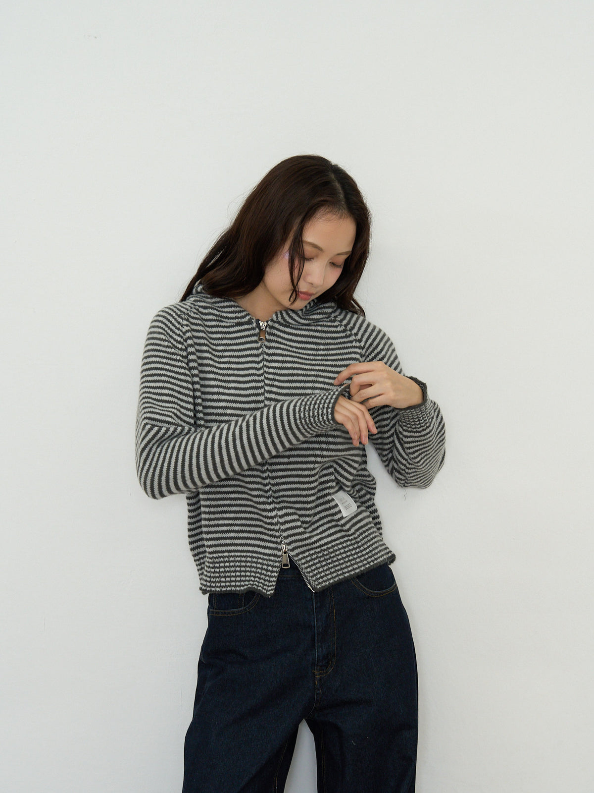 border knit zip hoodie
