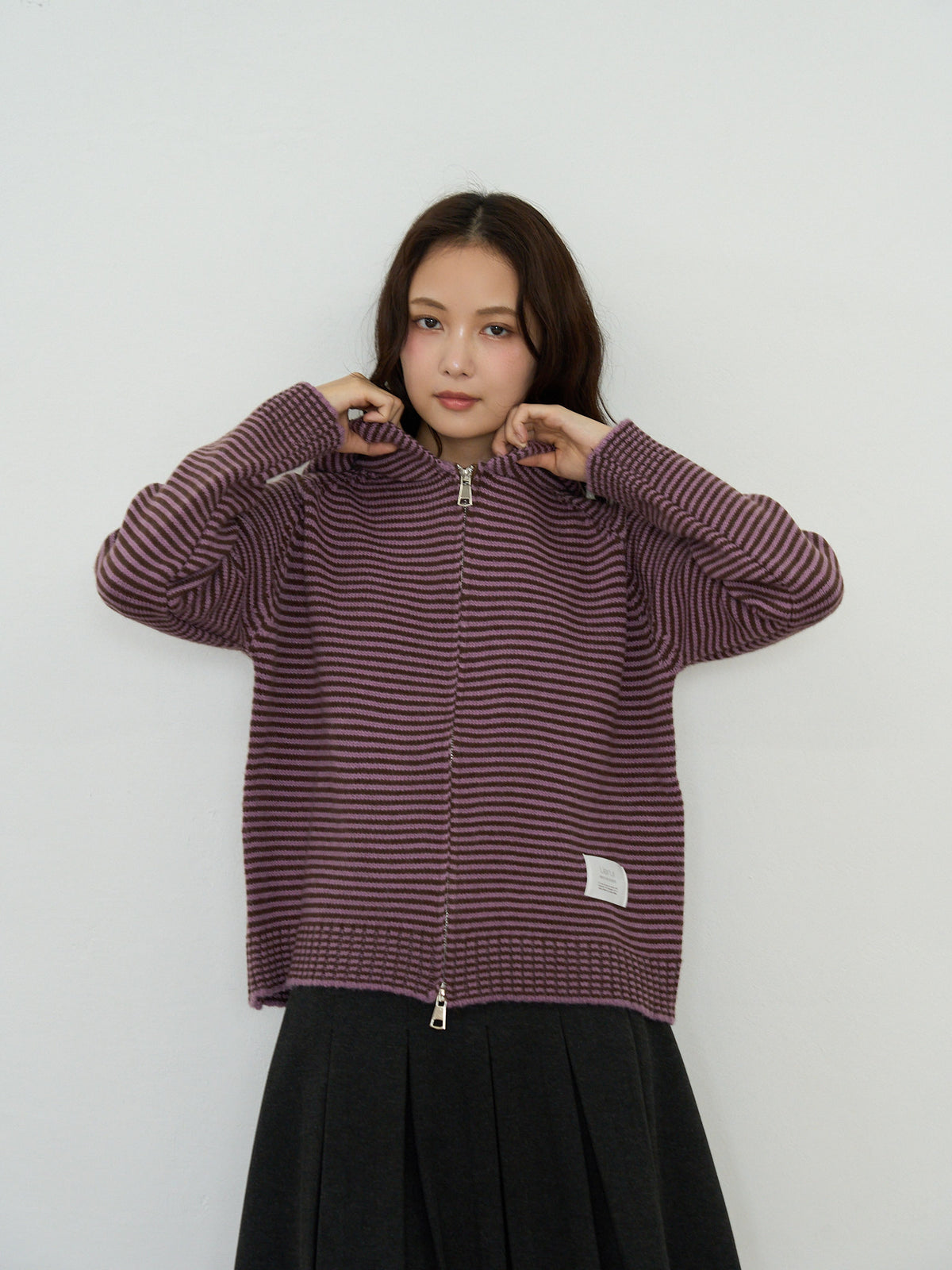 border knit zip hoodie
