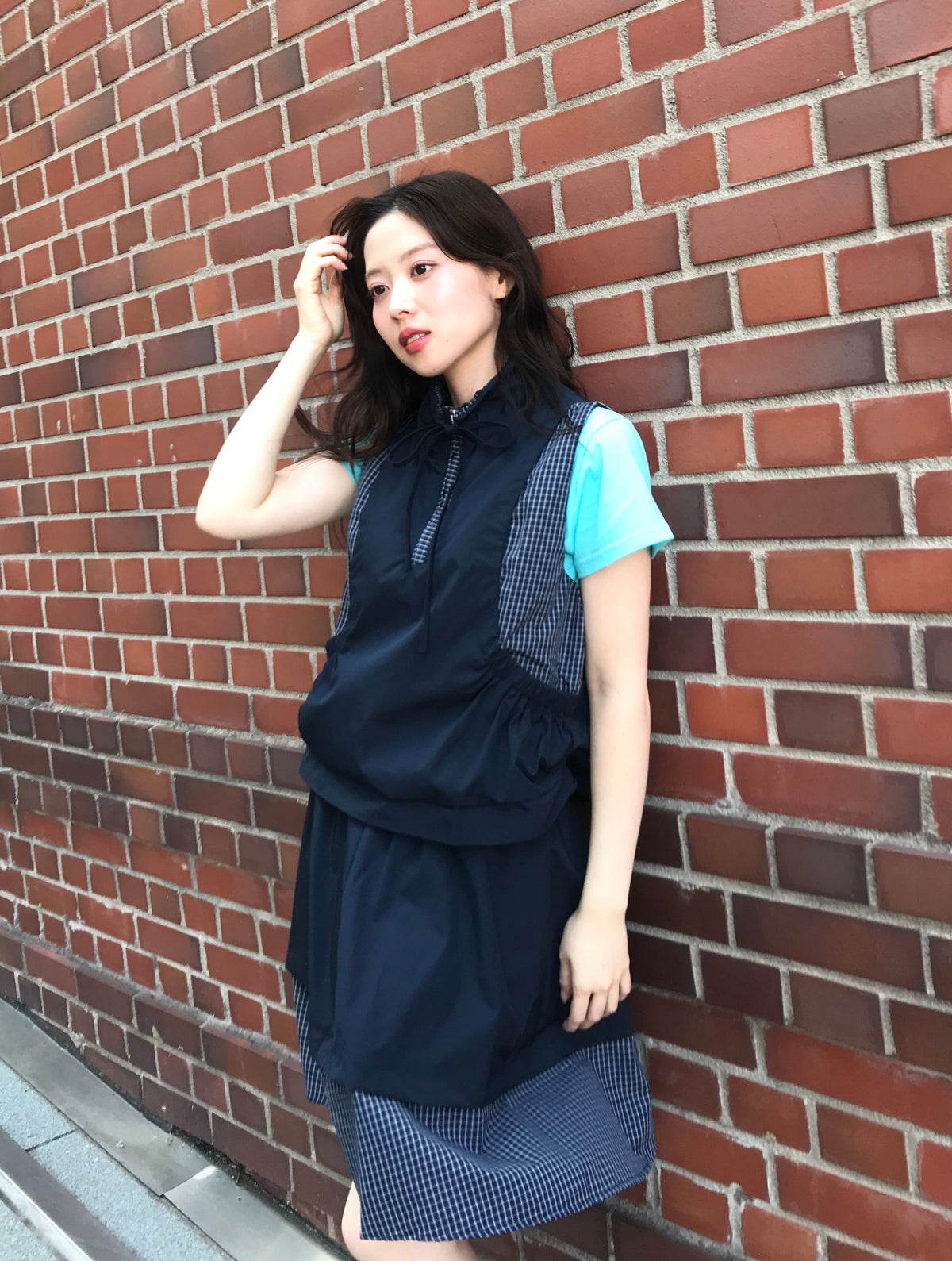 check vest & skirt set