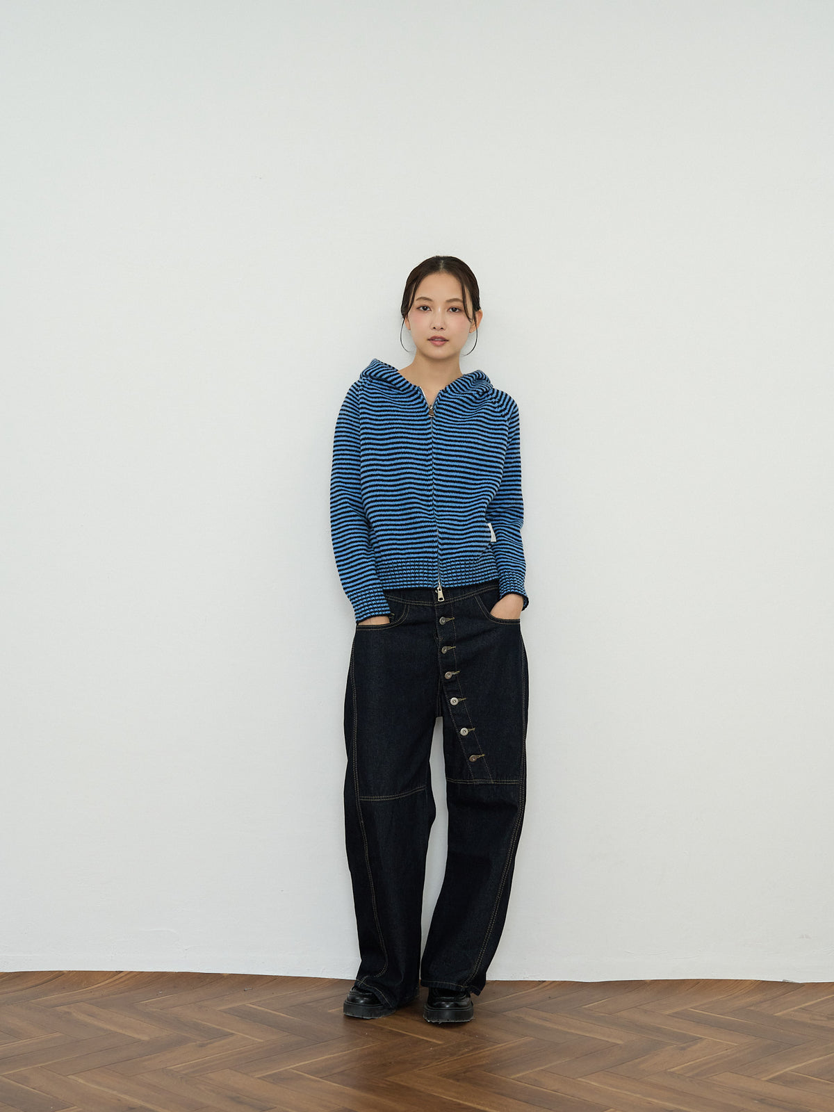 border knit zip hoodie