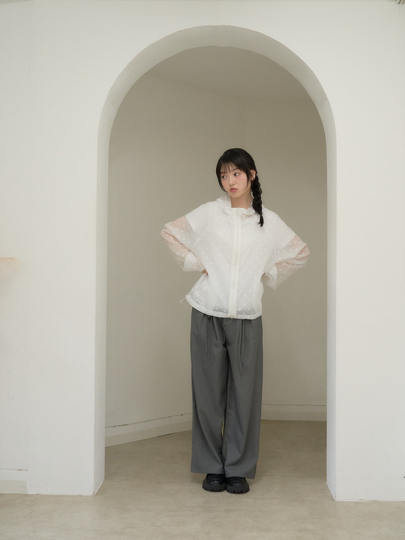dot sheer hoodie