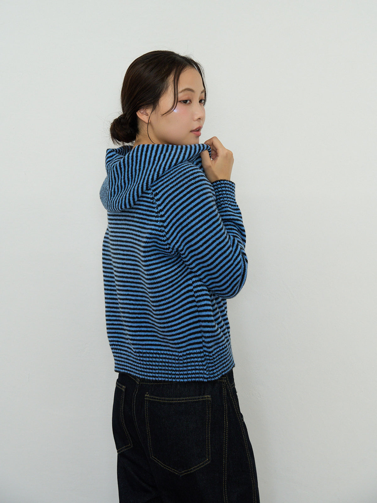 border knit zip hoodie
