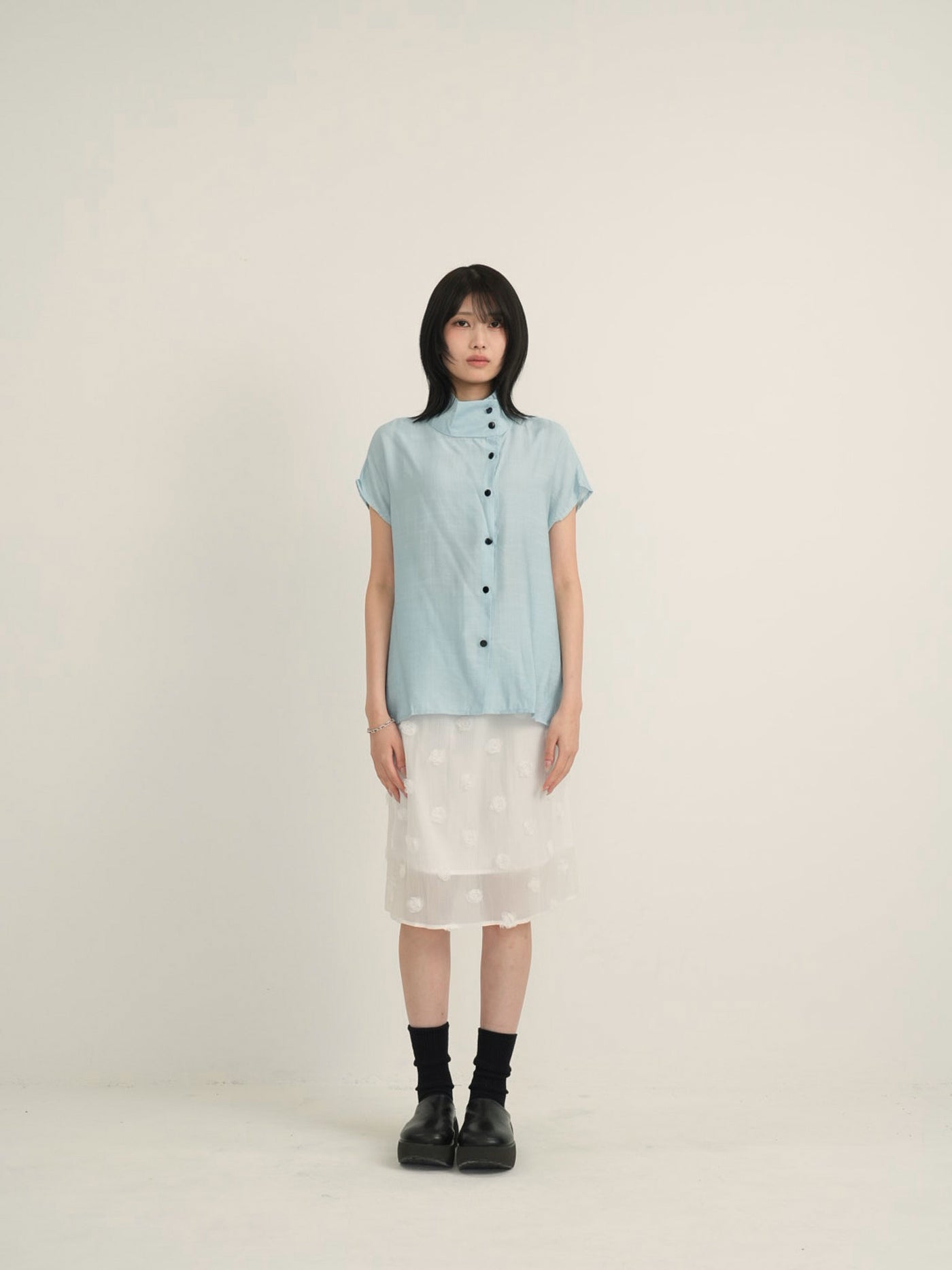 cotton linen stand collar shirt