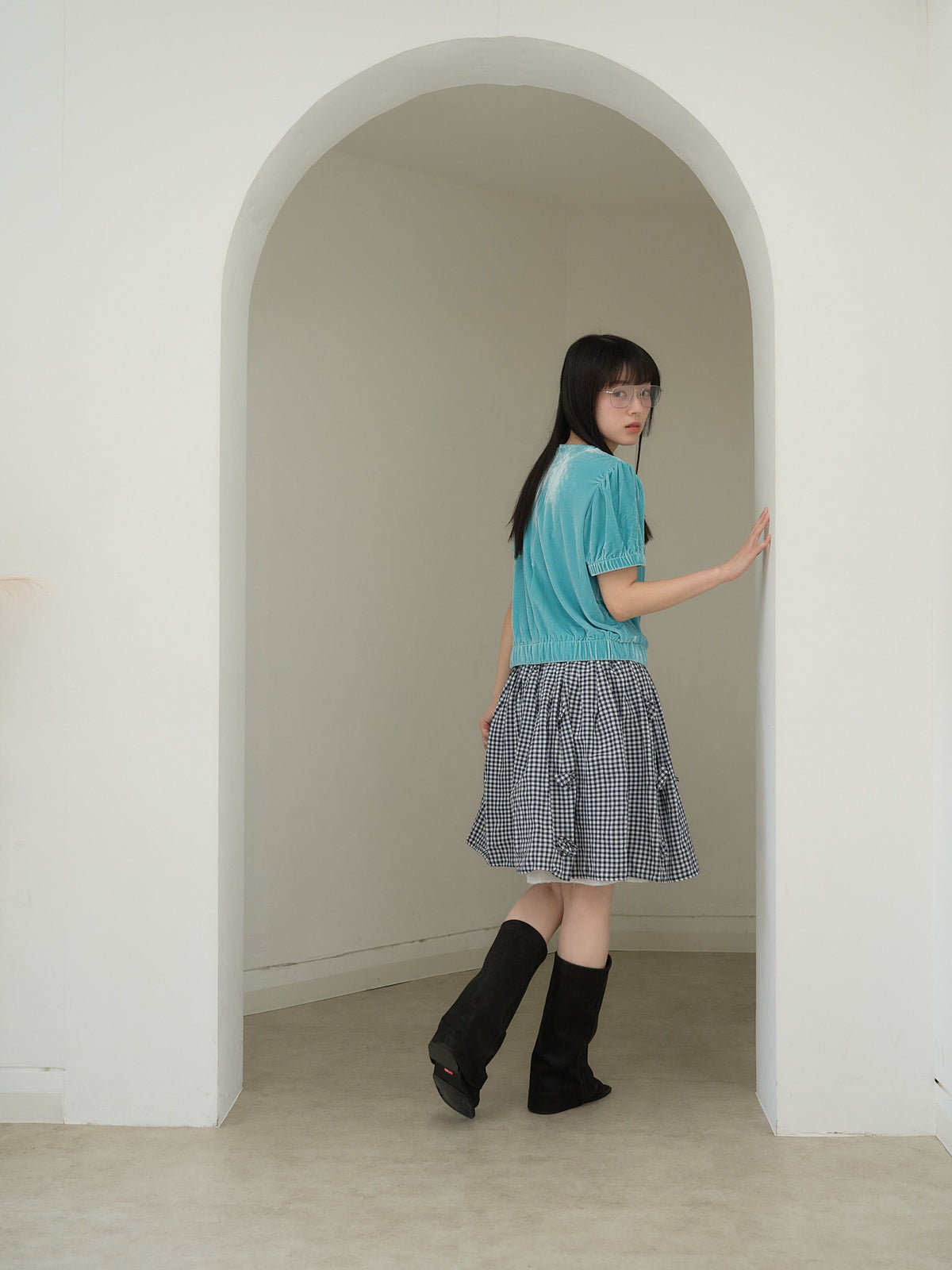 navy check skirt
