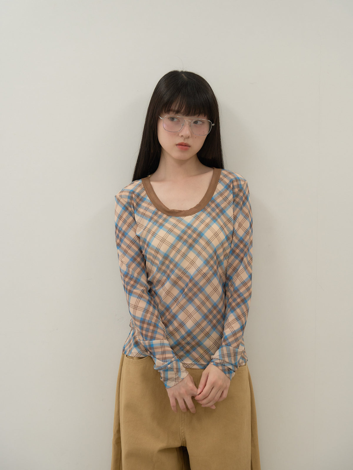 check slim long sleeve tee